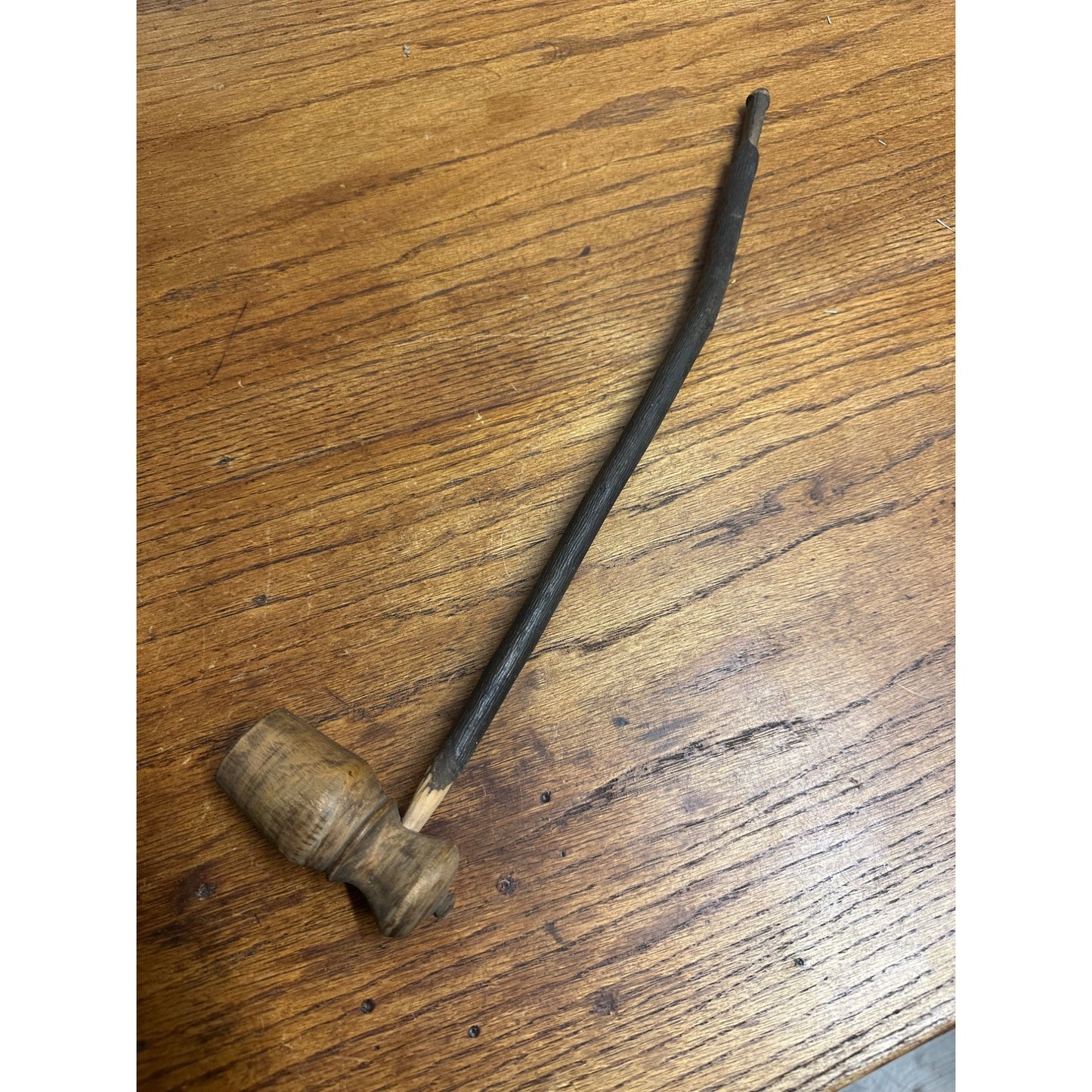 Vintage Early 1900s Hand Carved Wooden Stick Wood 17" Smoking Pipe