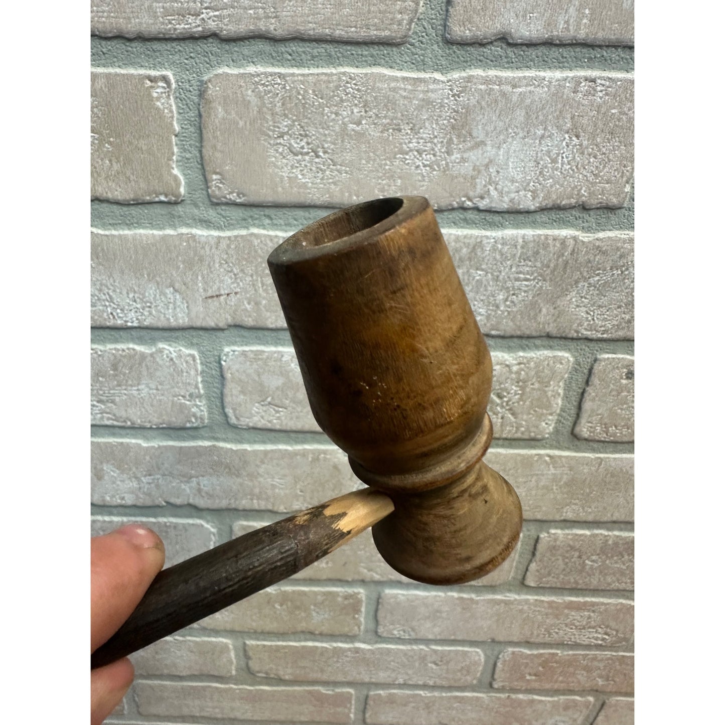 Vintage Early 1900s Hand Carved Wooden Stick Wood 17" Smoking Pipe
