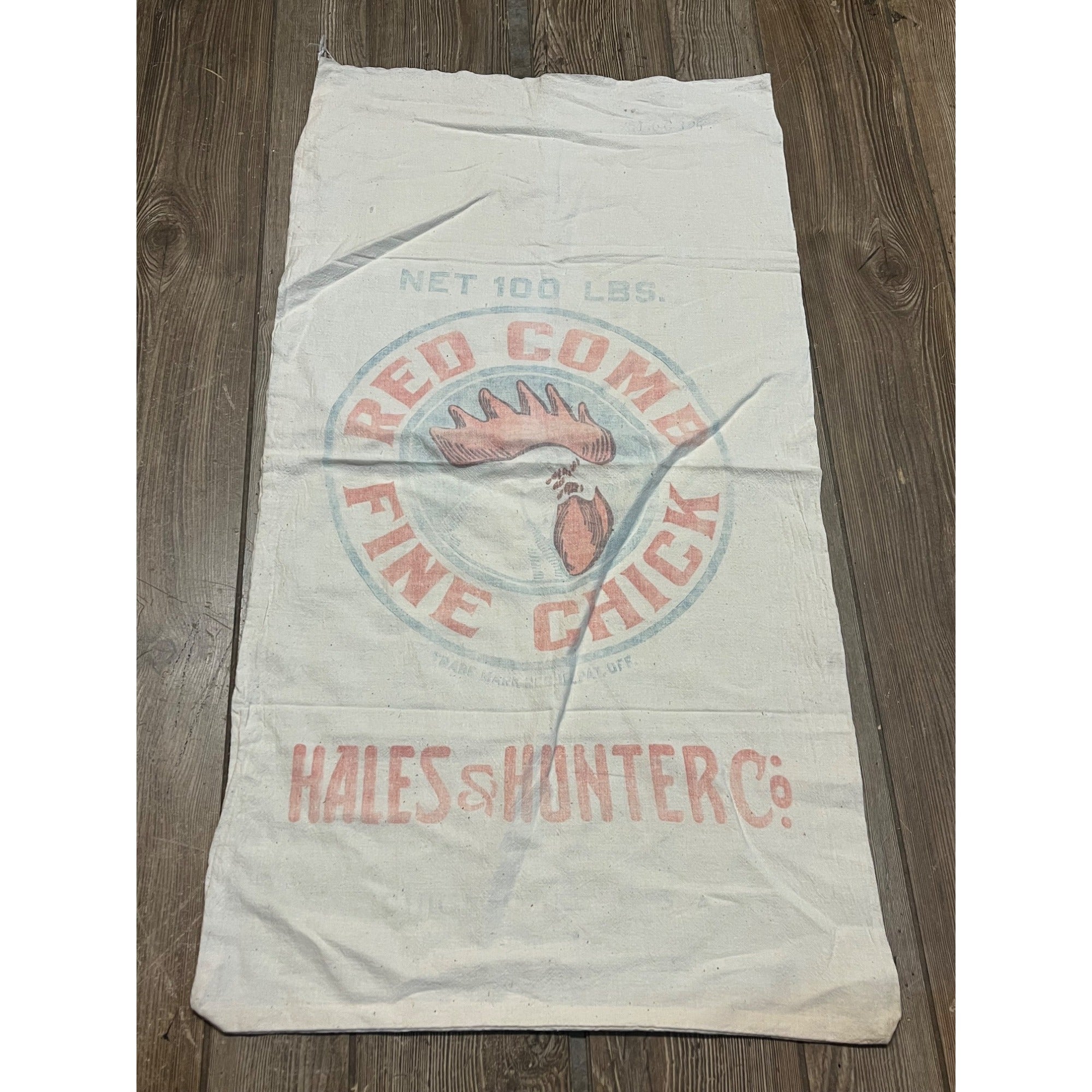 Vintage Red Comb Fine Chick Poultry Feed Bag Cloth Sack Farm Advertising