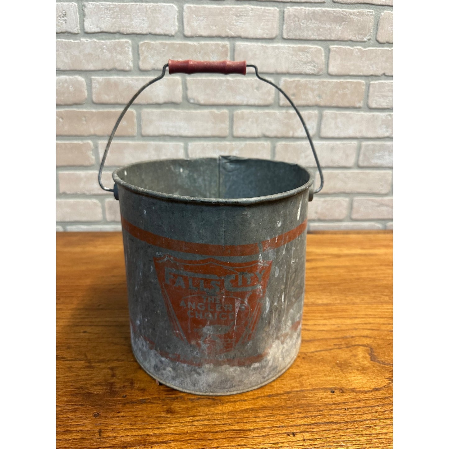 Vintage Falls City Anglers Choice Galvanized Metal Minnow Bucket - No Lid