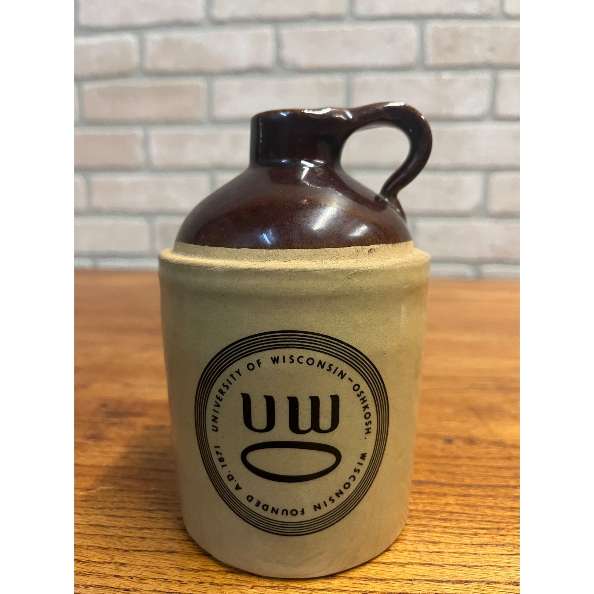 Vintage University of Wisconsin Oshkosh College Stoneware Jug