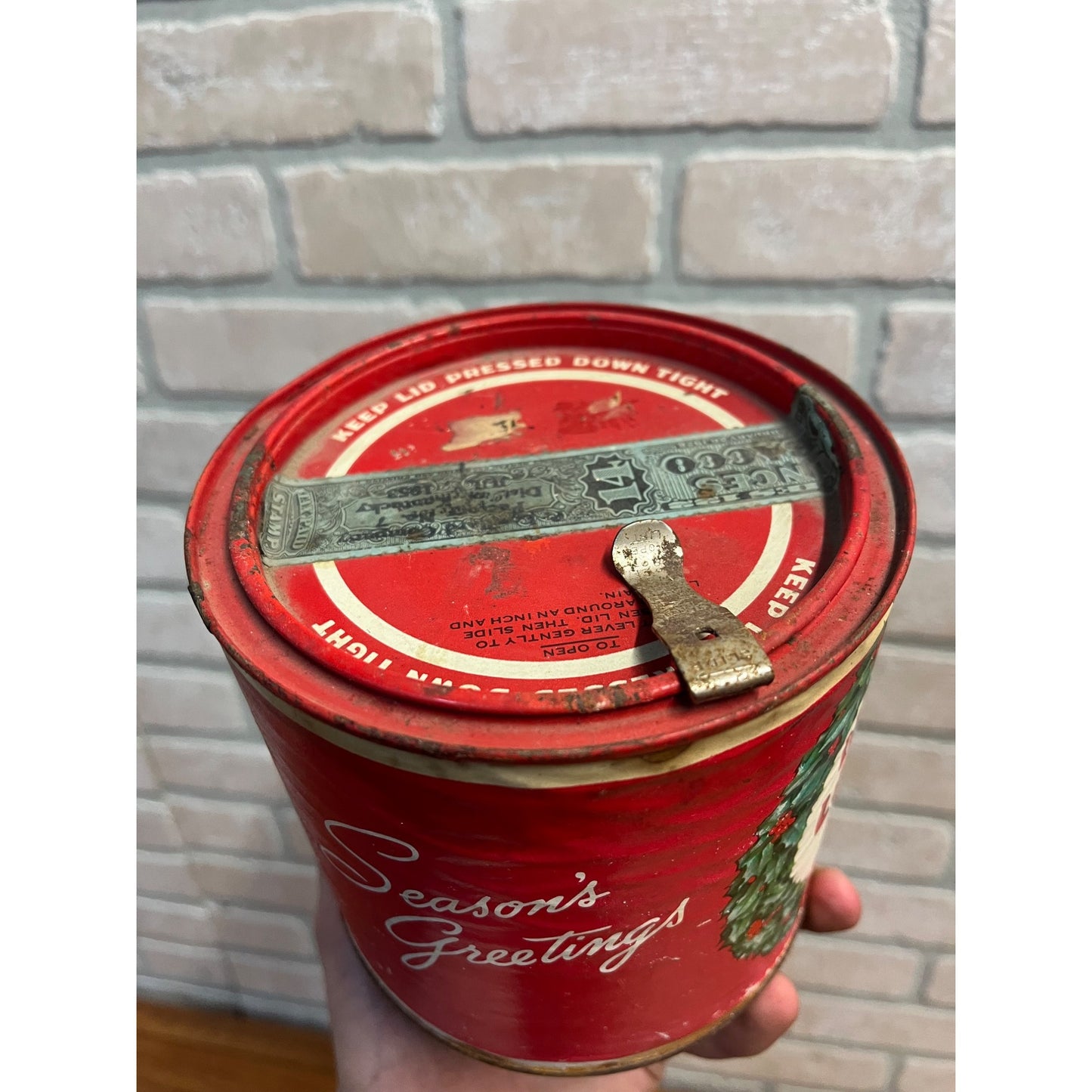 Vintage Union Leader Season's Greetings Smoking Tobacco Tin Can Christmas EMPTY