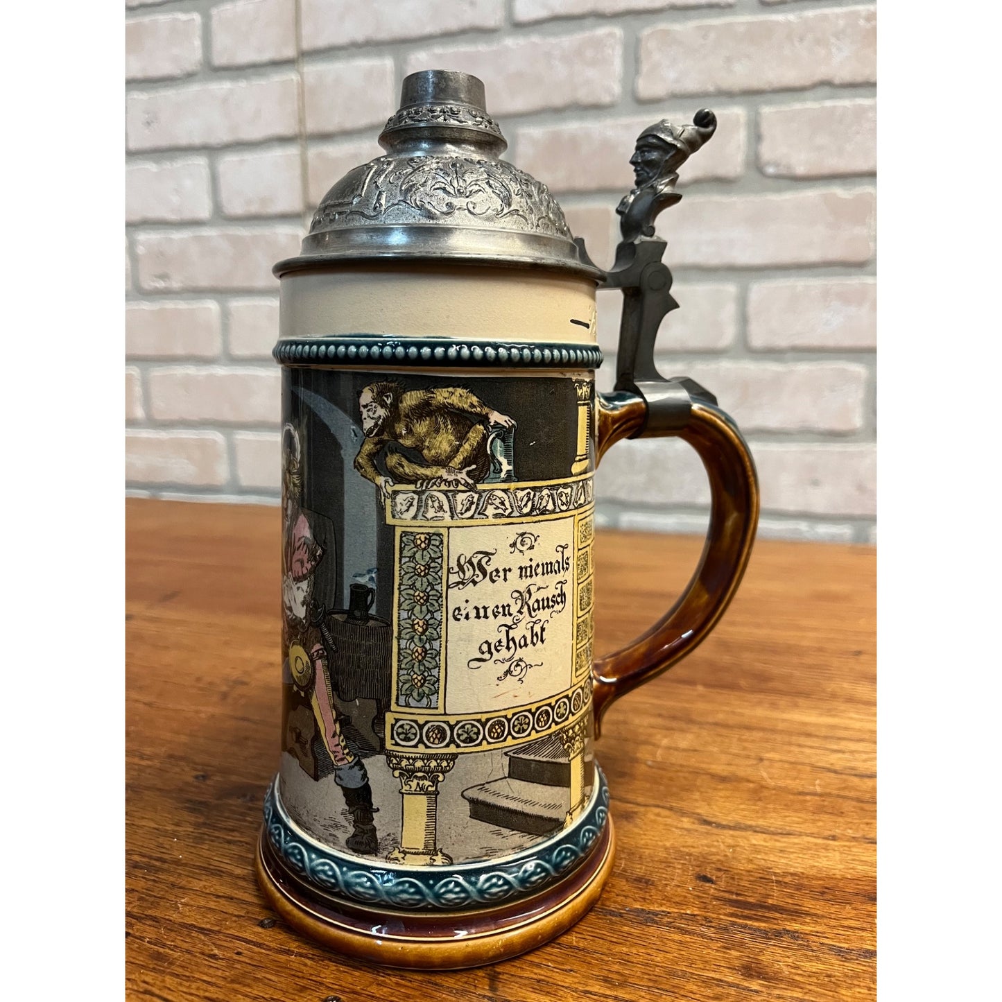 Mettlach Antique Vintage German Beer Stein 2271/1055 Pewter Lid 1/2L Old German