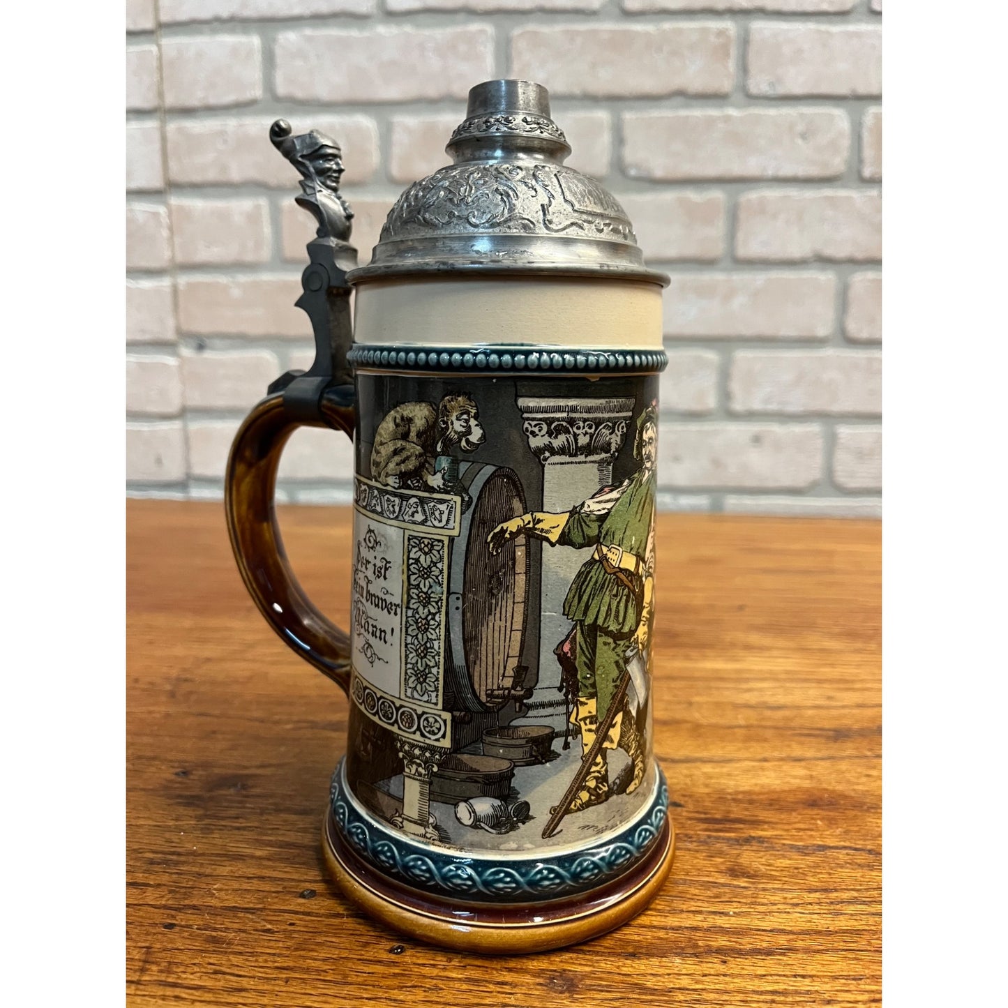Mettlach Antique Vintage German Beer Stein 2271/1055 Pewter Lid 1/2L Old German