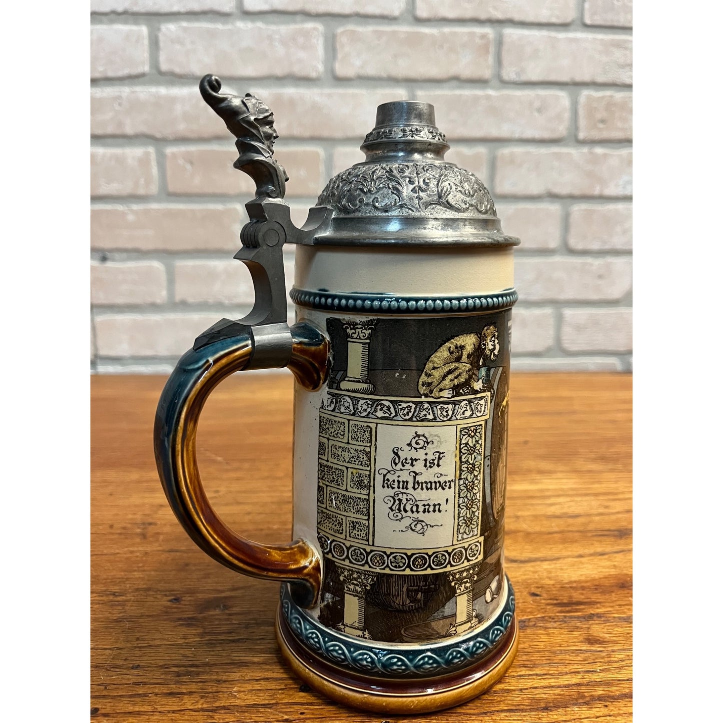 Mettlach Antique Vintage German Beer Stein 2271/1055 Pewter Lid 1/2L Old German