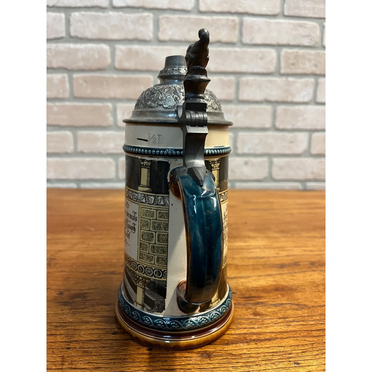 Mettlach Antique Vintage German Beer Stein 2271/1055 Pewter Lid 1/2L Old German