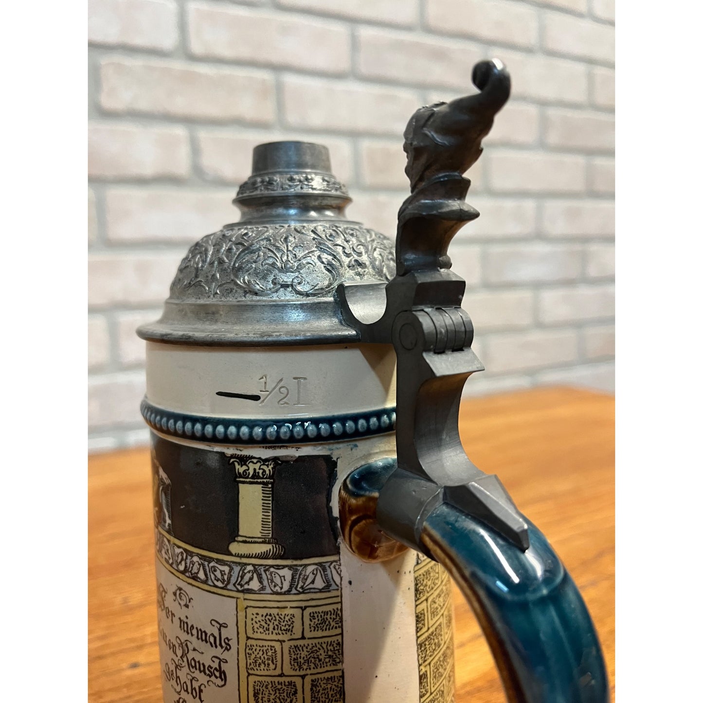 Mettlach Antique Vintage German Beer Stein 2271/1055 Pewter Lid 1/2L Old German