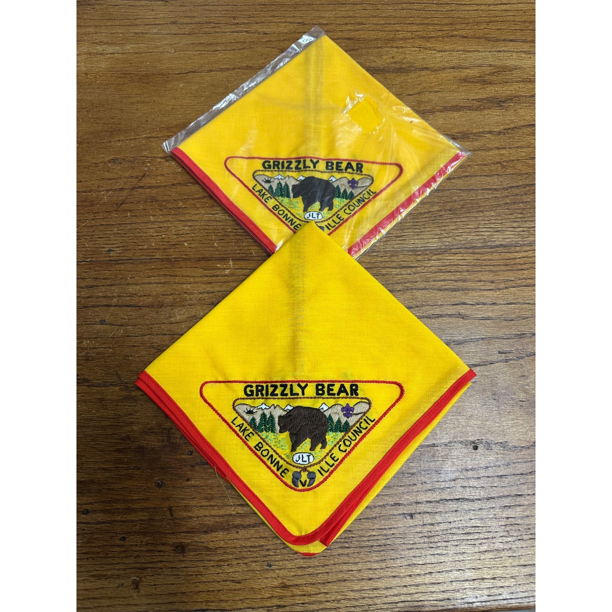 Vintage Lot (2) Boy Scout Grizzly Bear Lake Bonneville Council Neckerchief Scarf Cub