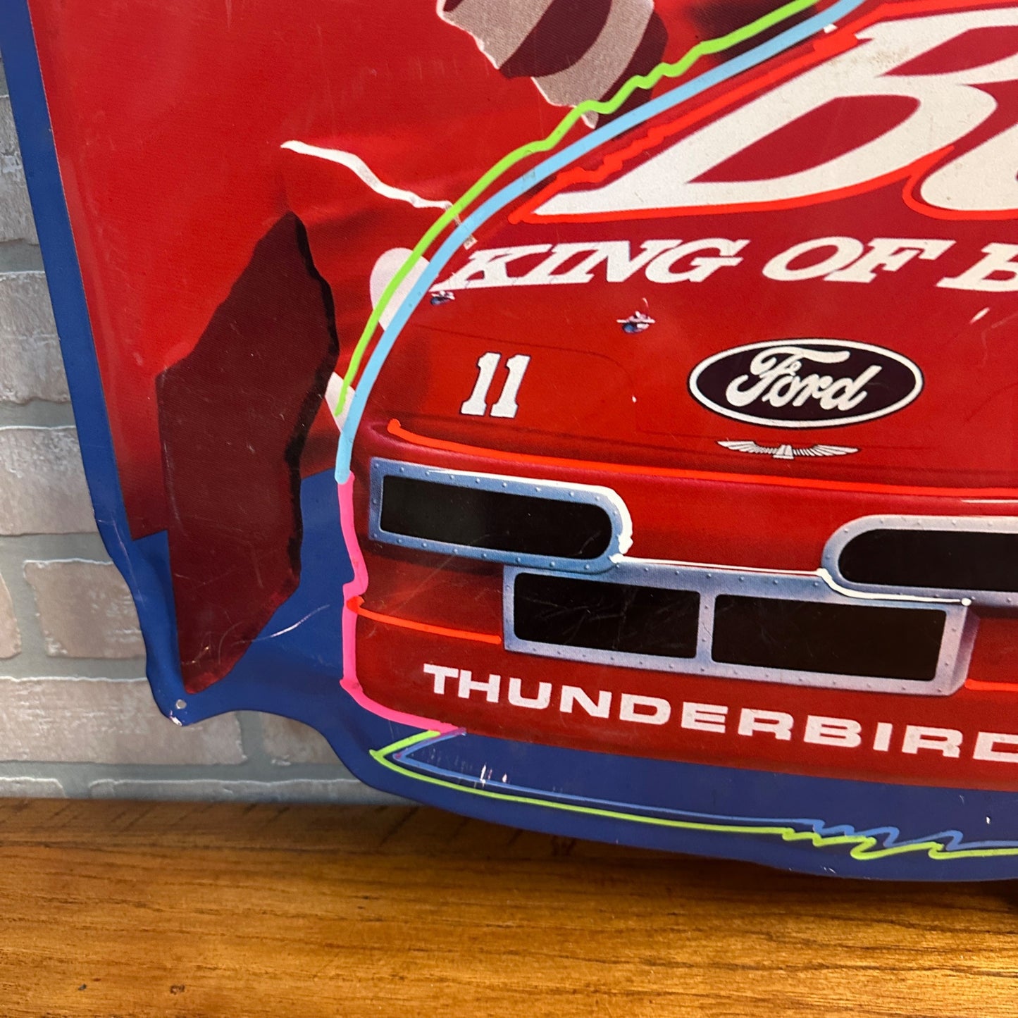 Budweiser Ford Thunderbird #11 Nascar Embossed Tin Mancave Sign 32”x28”