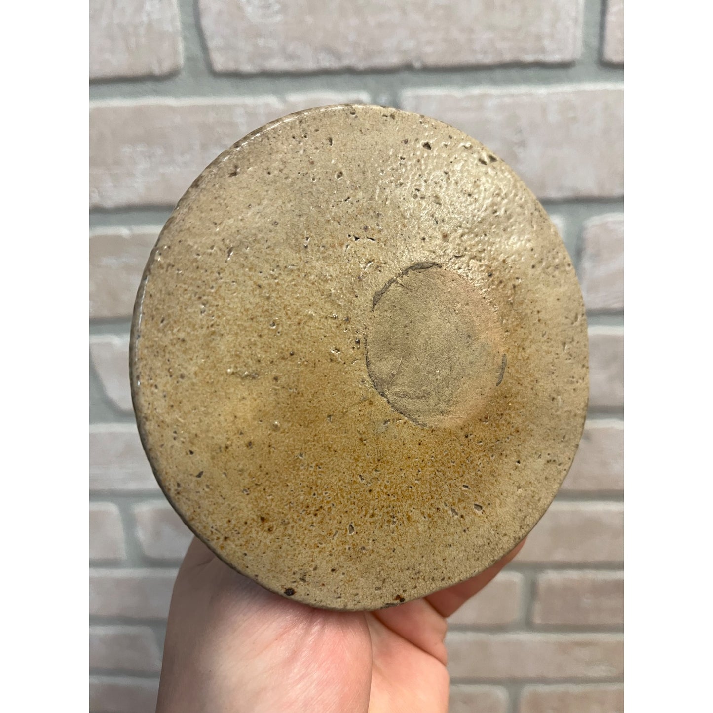 Antique Primitive Speckled Stoneware Preserves Jar Lid Cover Crock Snuff