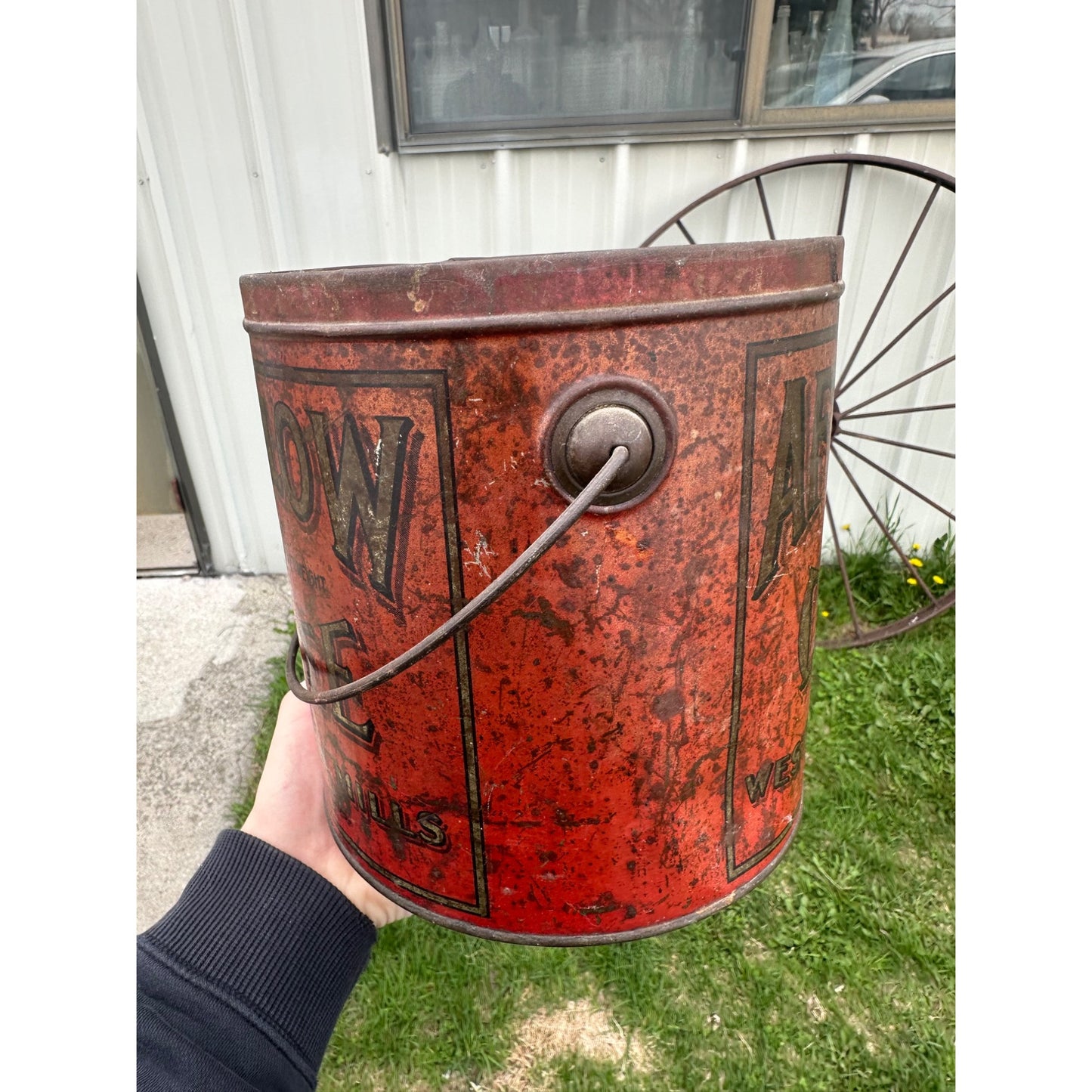 Antique After Glow Coffee Marshalltown Iowa 4lb Tin Pail Western Grocer Mills
