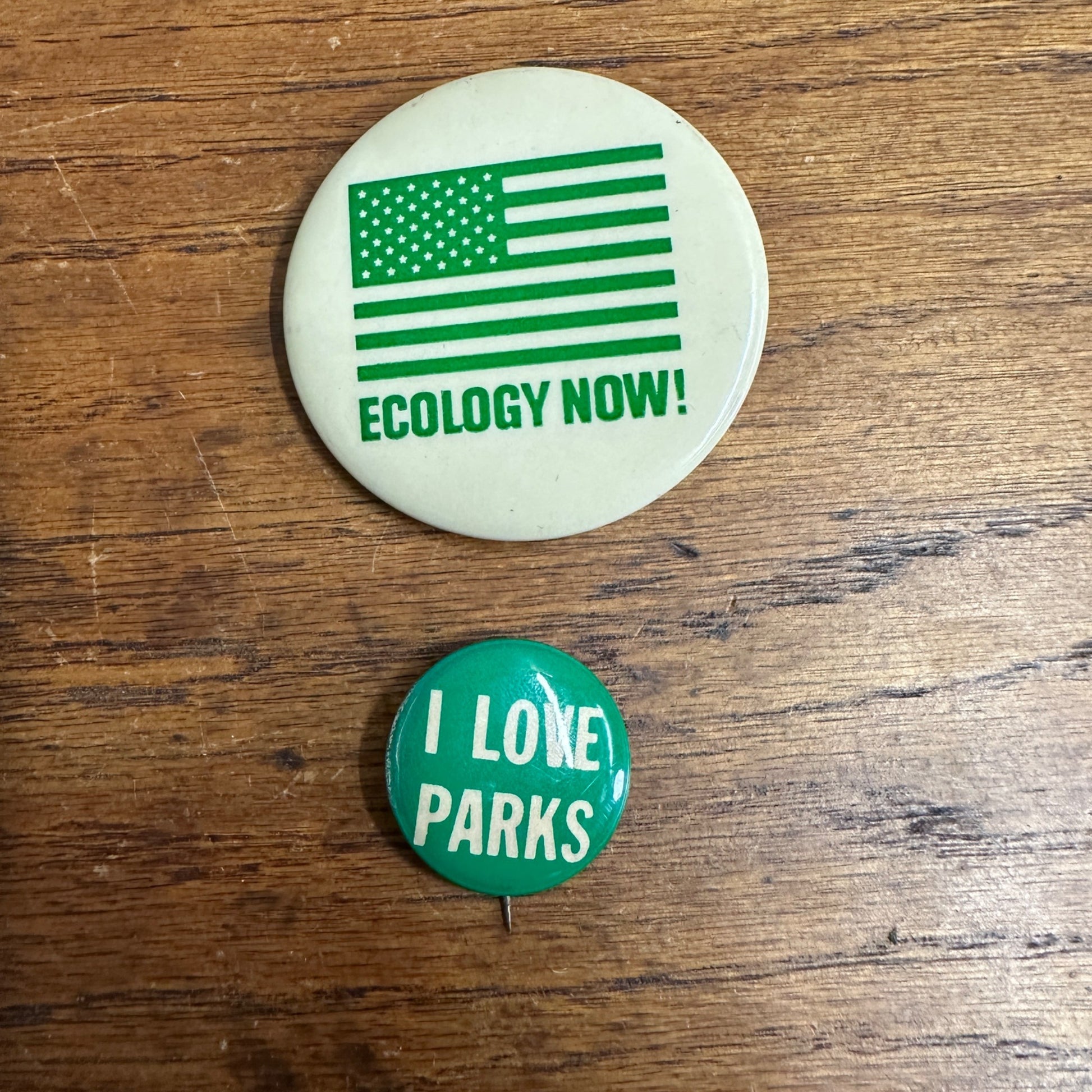 Vintage 1970s Political Environment Movement Pins Ecology Now Flag, Love Parks