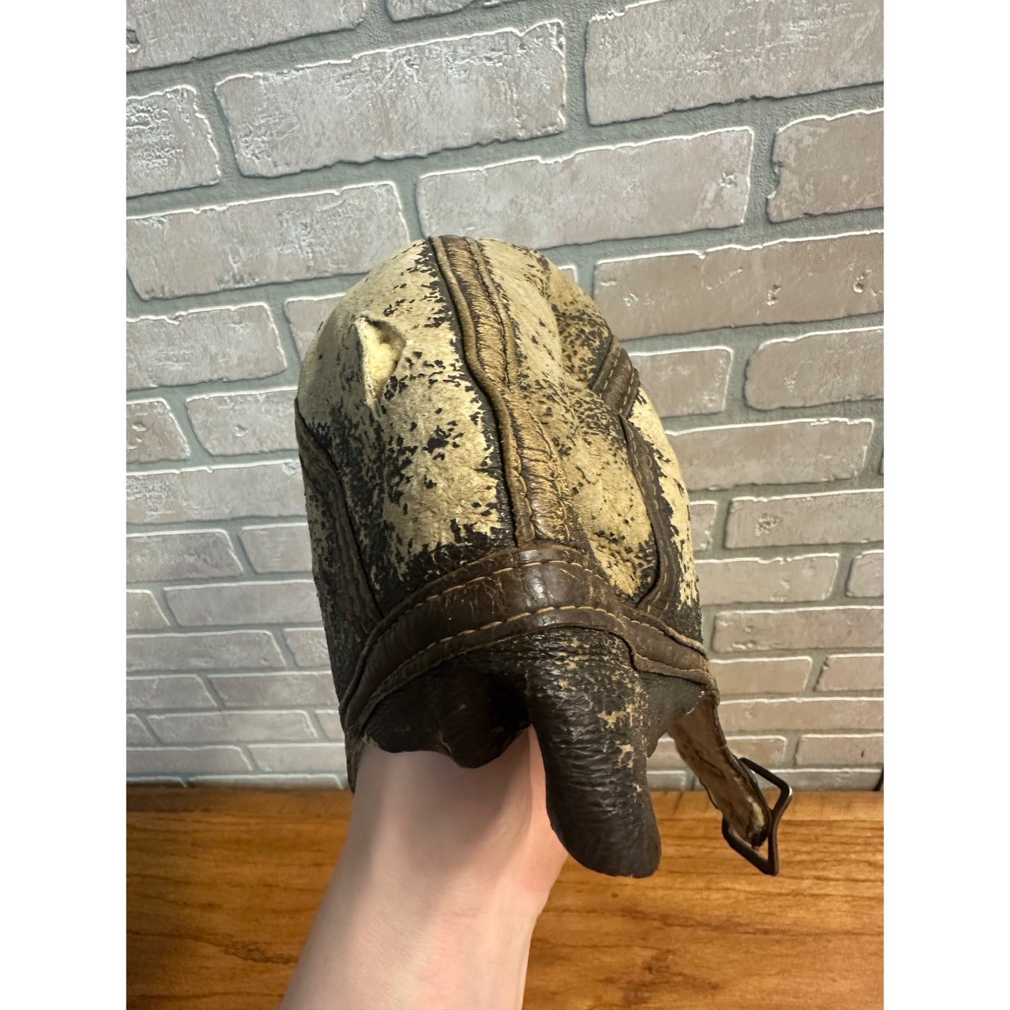 Antique Early 1900s Leather Motorcycle or Aviator Pilot's Leather Skull Cap