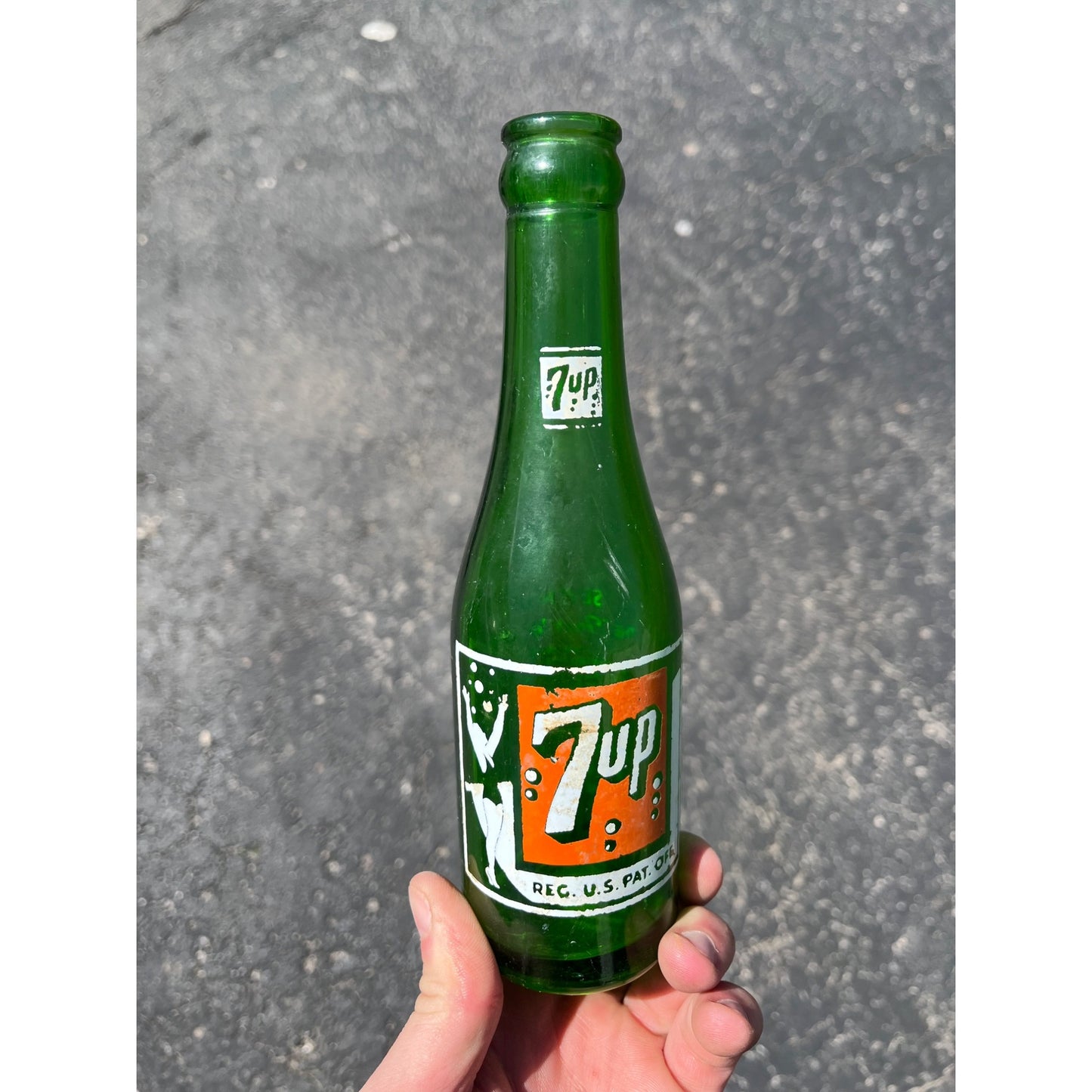 Vintage 7Up Seven-Up Glass Soda Bottle 7oz Swimmer Girl Johnson City TN