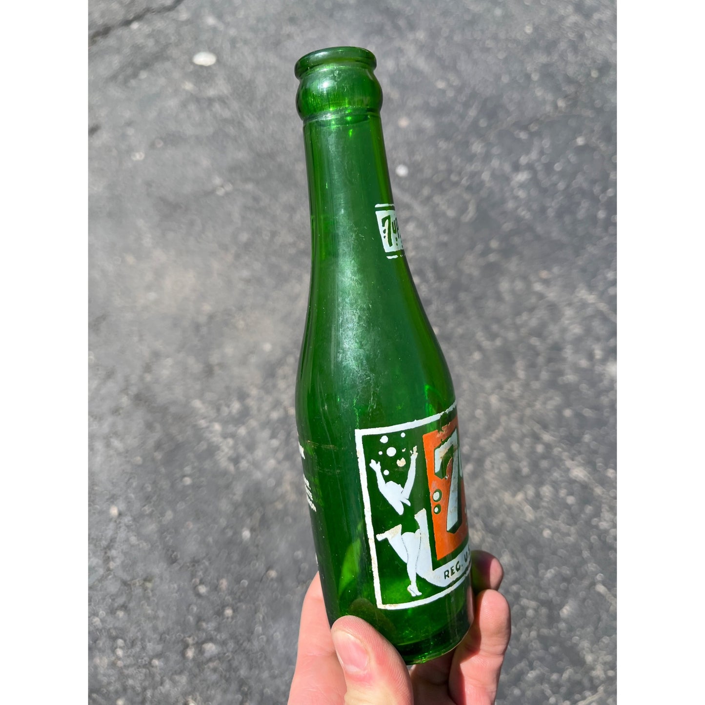 Vintage 7Up Seven-Up Glass Soda Bottle 7oz Swimmer Girl Johnson City TN