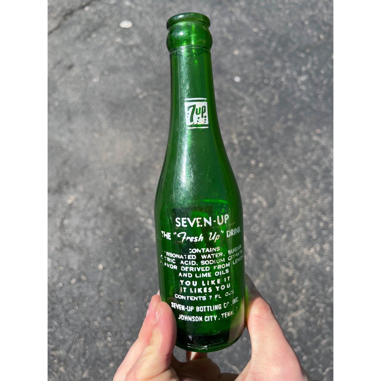Vintage 7Up Seven-Up Glass Soda Bottle 7oz Swimmer Girl Johnson City TN