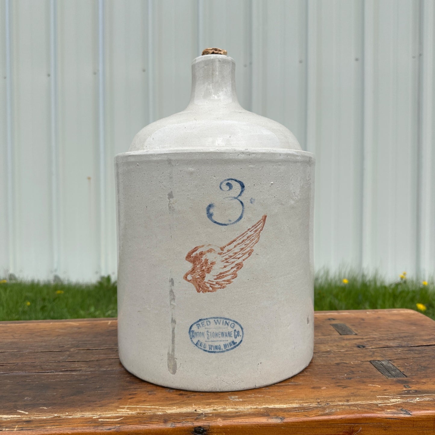 Antique 3 Gallon Red Wing Stoneware Jug Crock