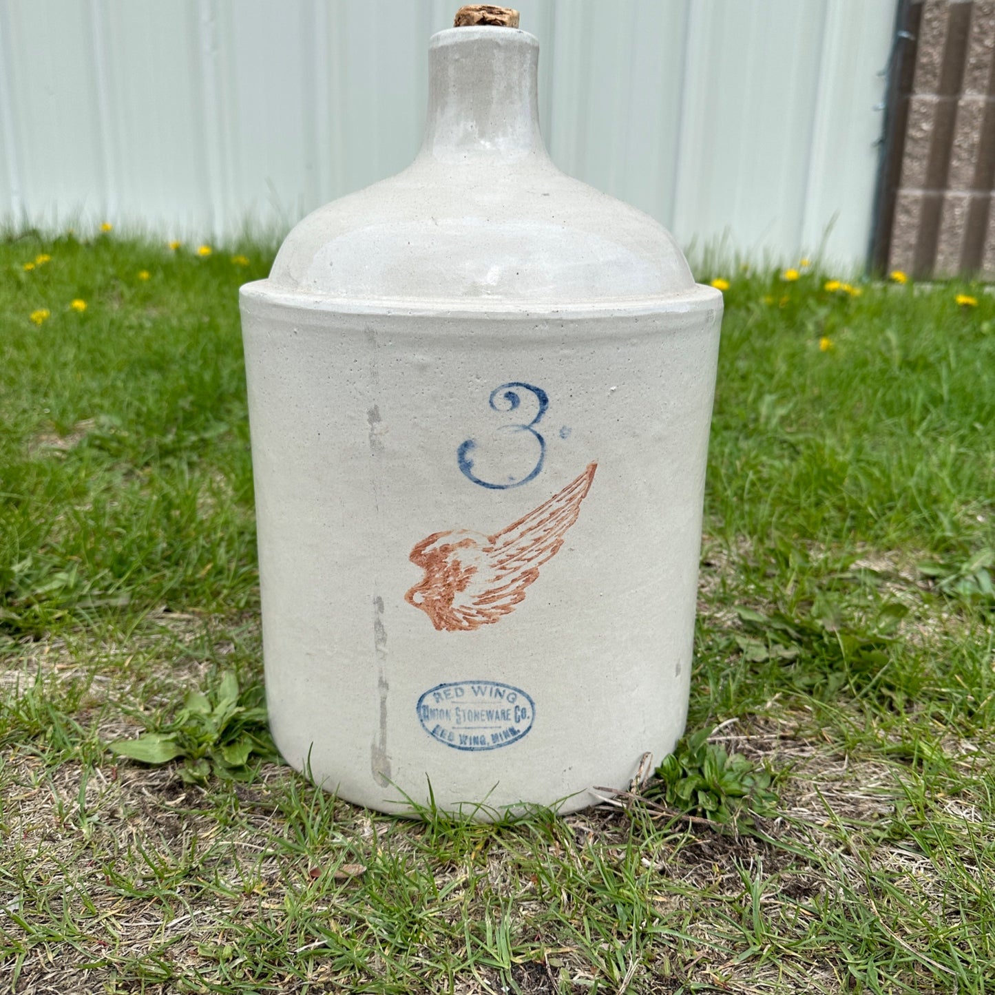 Antique 3 Gallon Red Wing Stoneware Jug Crock