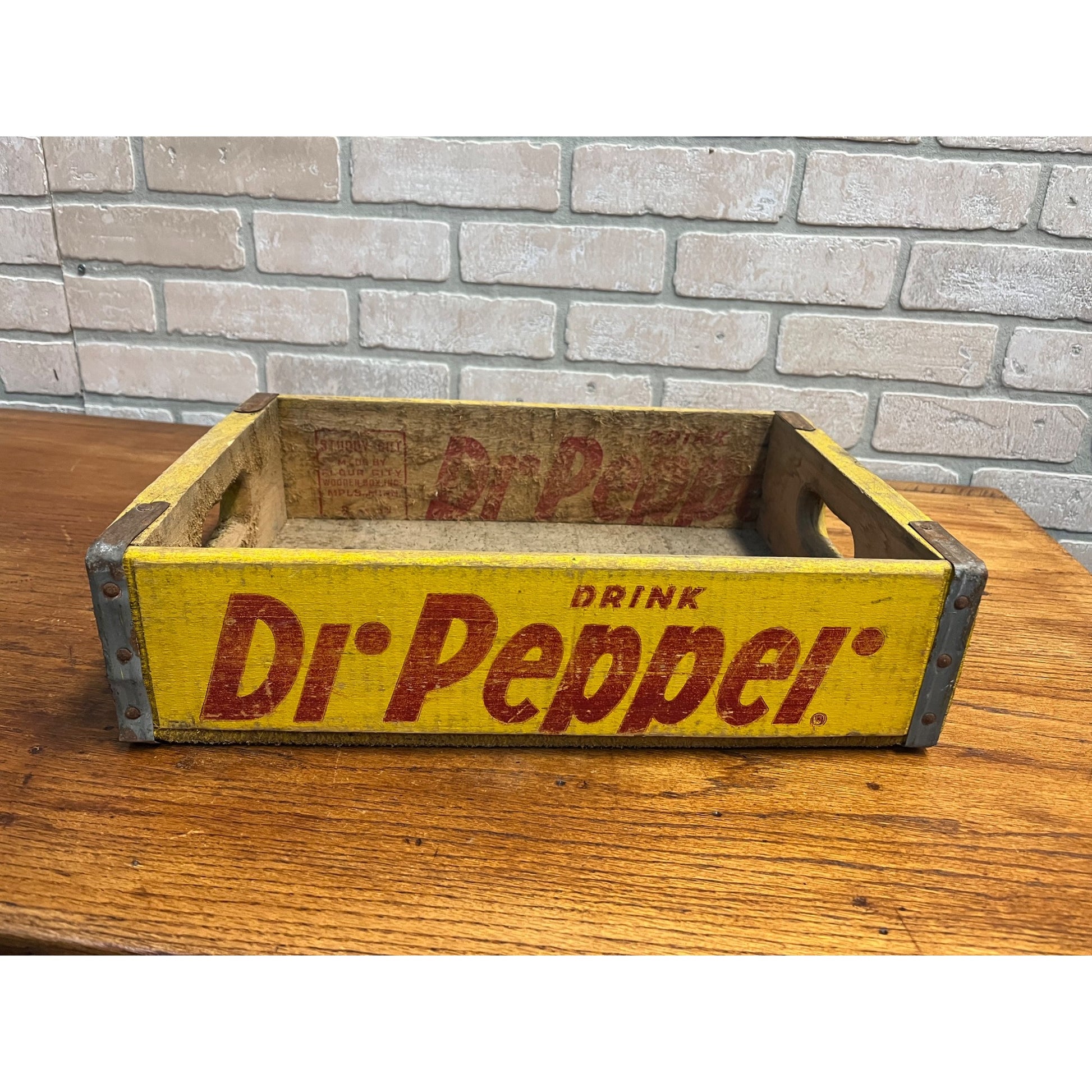 Vintage Wooden Soda Crate Dr. Pepper Wood Box Yellow Red St Paul MN