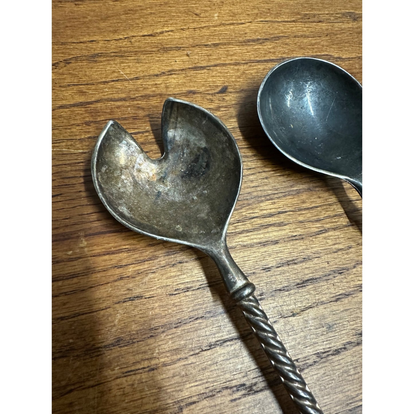 Vintage Italian Silver EP Zinc 9.5” Twist Handle Serving Spoon & Fork