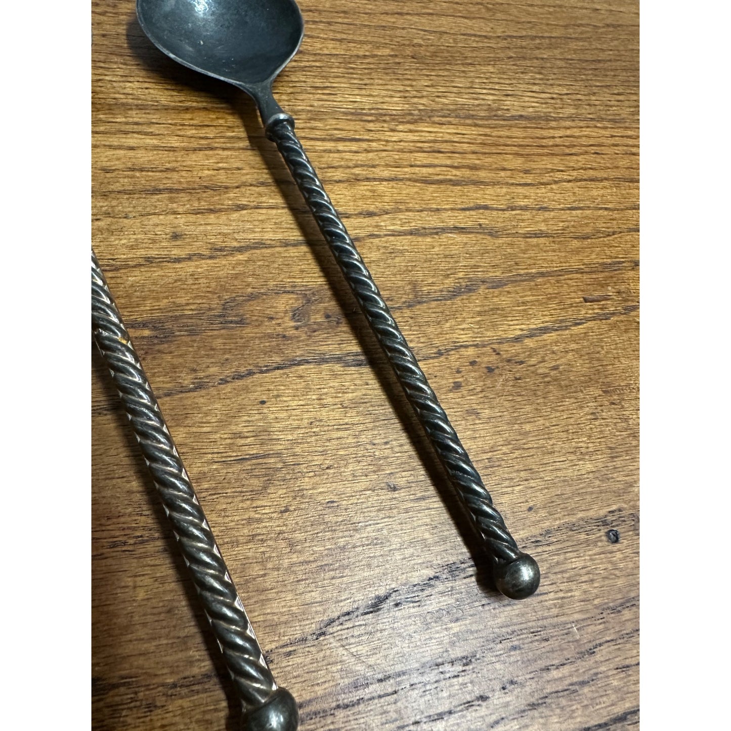 Vintage Italian Silver EP Zinc 9.5” Twist Handle Serving Spoon & Fork