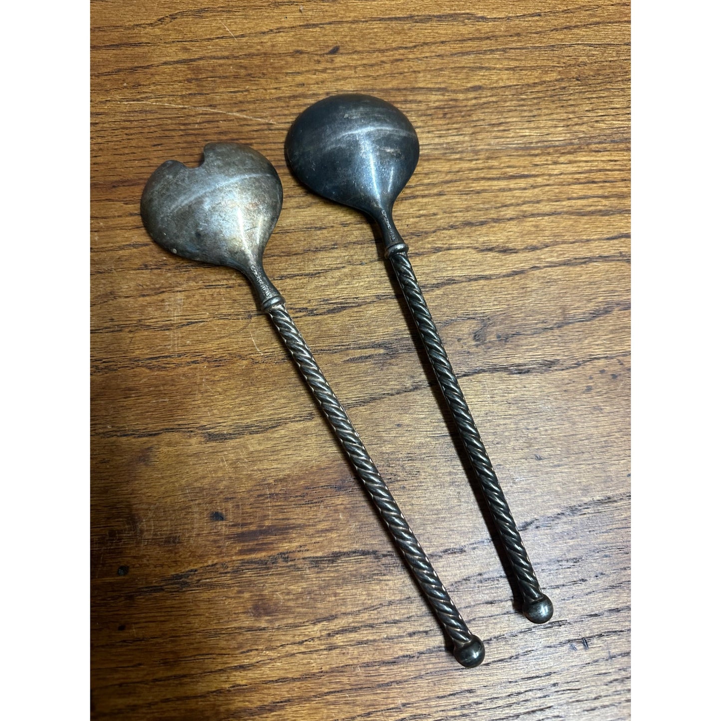 Vintage Italian Silver EP Zinc 9.5” Twist Handle Serving Spoon & Fork