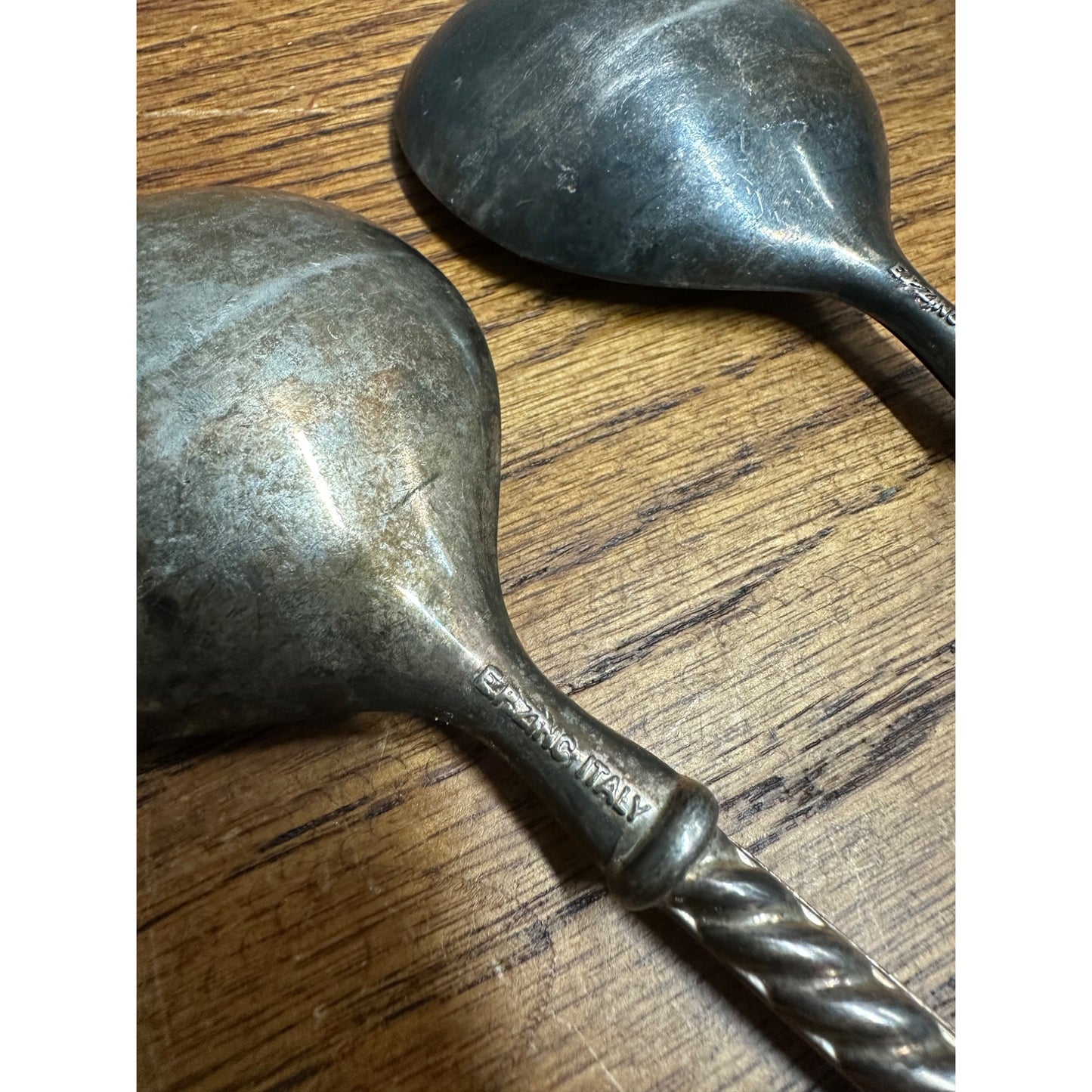 Vintage Italian Silver EP Zinc 9.5” Twist Handle Serving Spoon & Fork