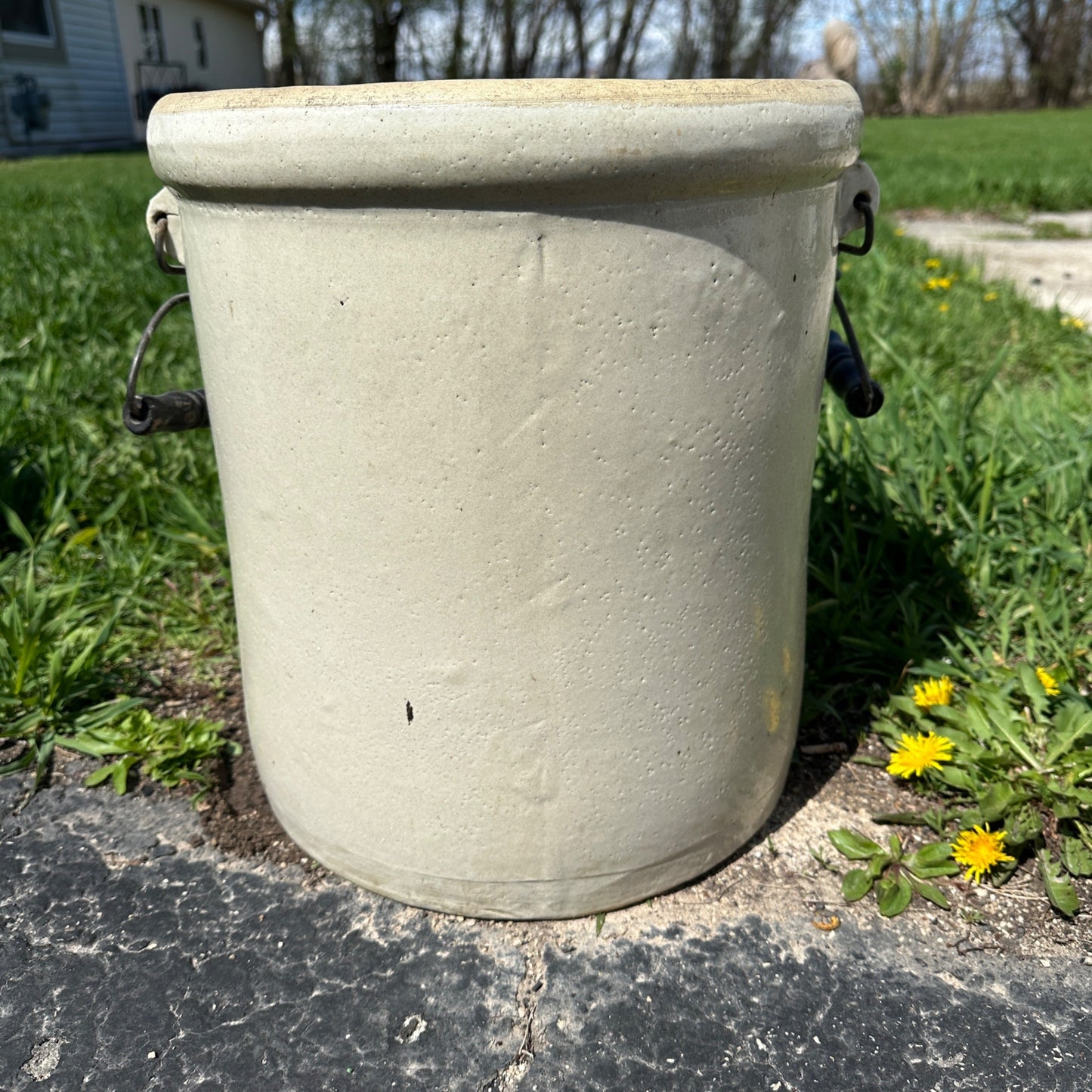 6 Gallon Western Stoneware Crock w/ Oak Leaf Bail Handles Primitive Country Store