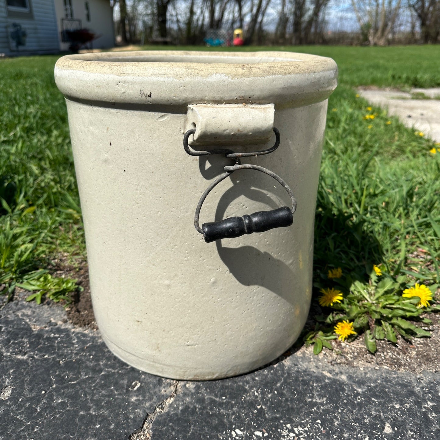 6 Gallon Western Stoneware Crock w/ Oak Leaf Bail Handles Primitive Country Store