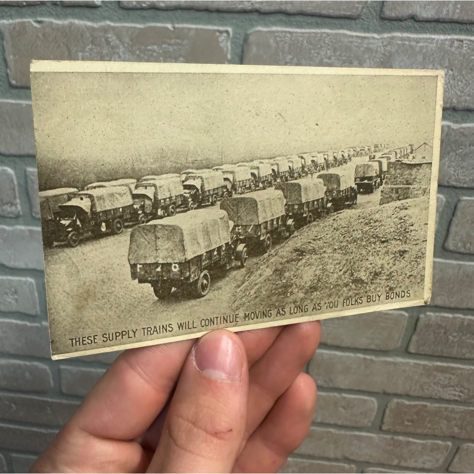 Vintage WW1 WWI US Army Liberty Bonds Supply Trains Trucks Homefront Postcard