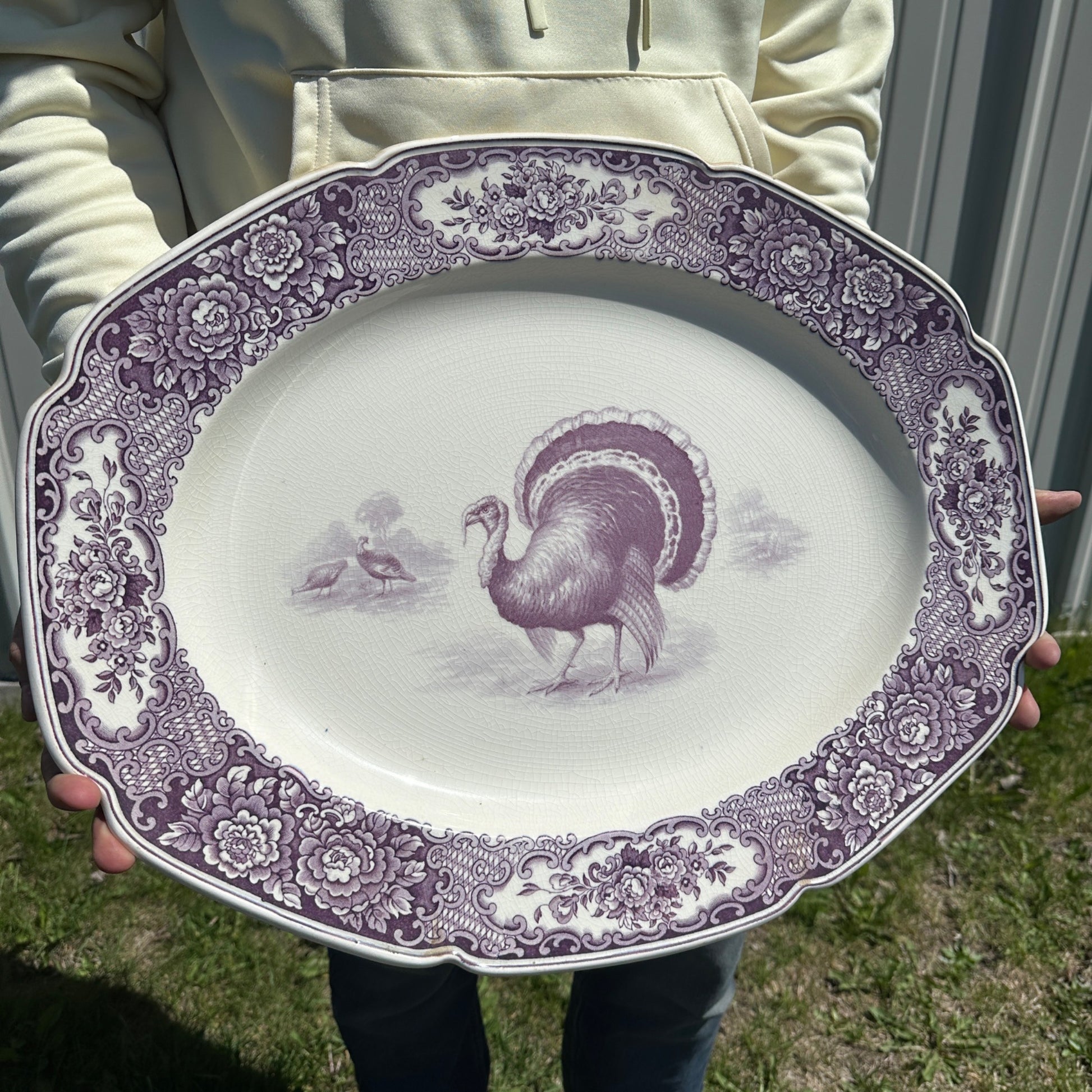 RARE Vintage 1900s Ducal Crown Ware HUGE Turkey Thanksgiving Purple Platter Tray