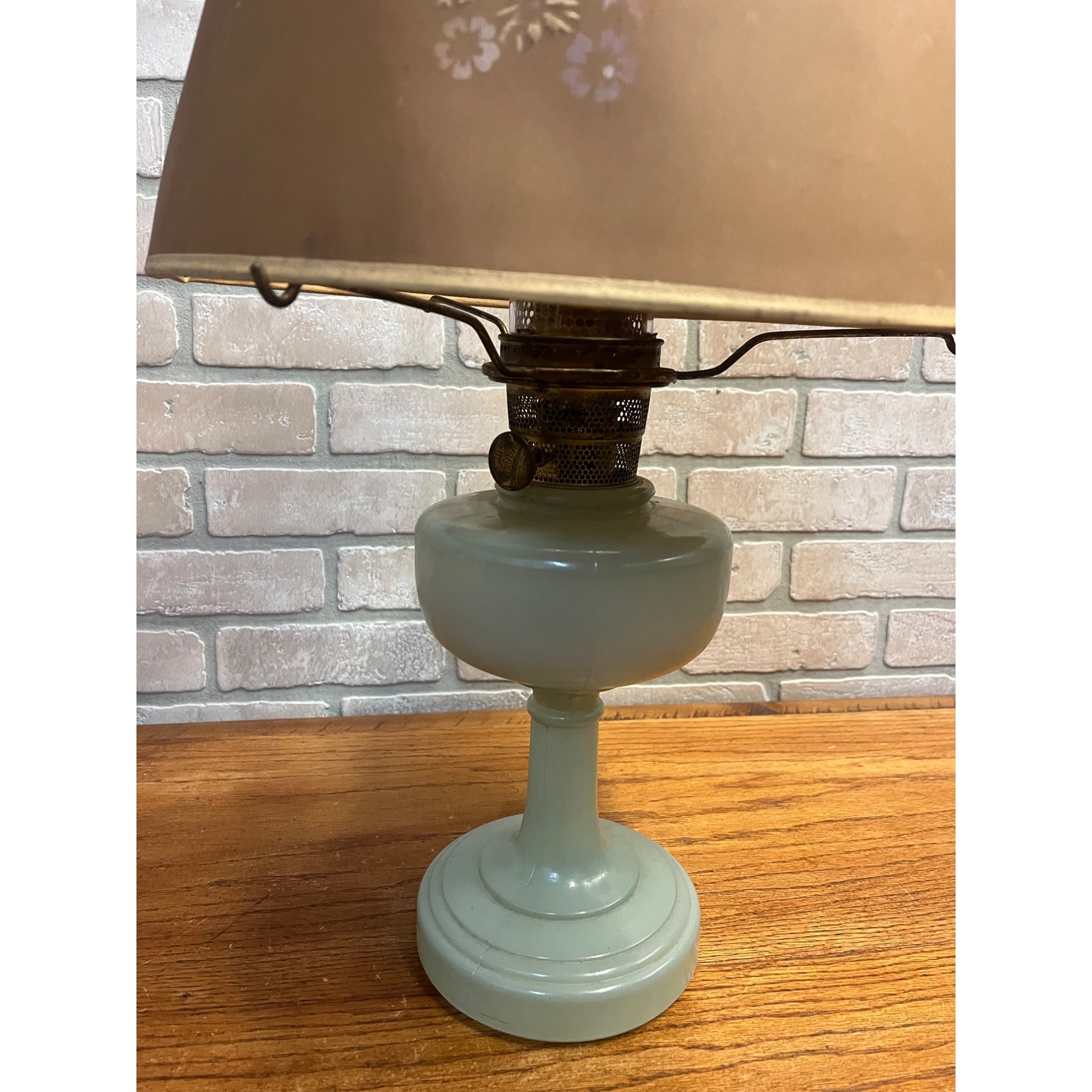 Vintage Aladdin Oil Lamp Green Venetian w/ Original Whip-O-Lite Paper Shade