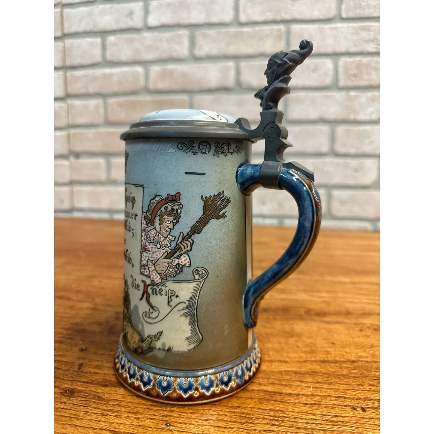 Original German Mettlach #2090 Card Playing 8" Beer Stein Mug Antique Vintage