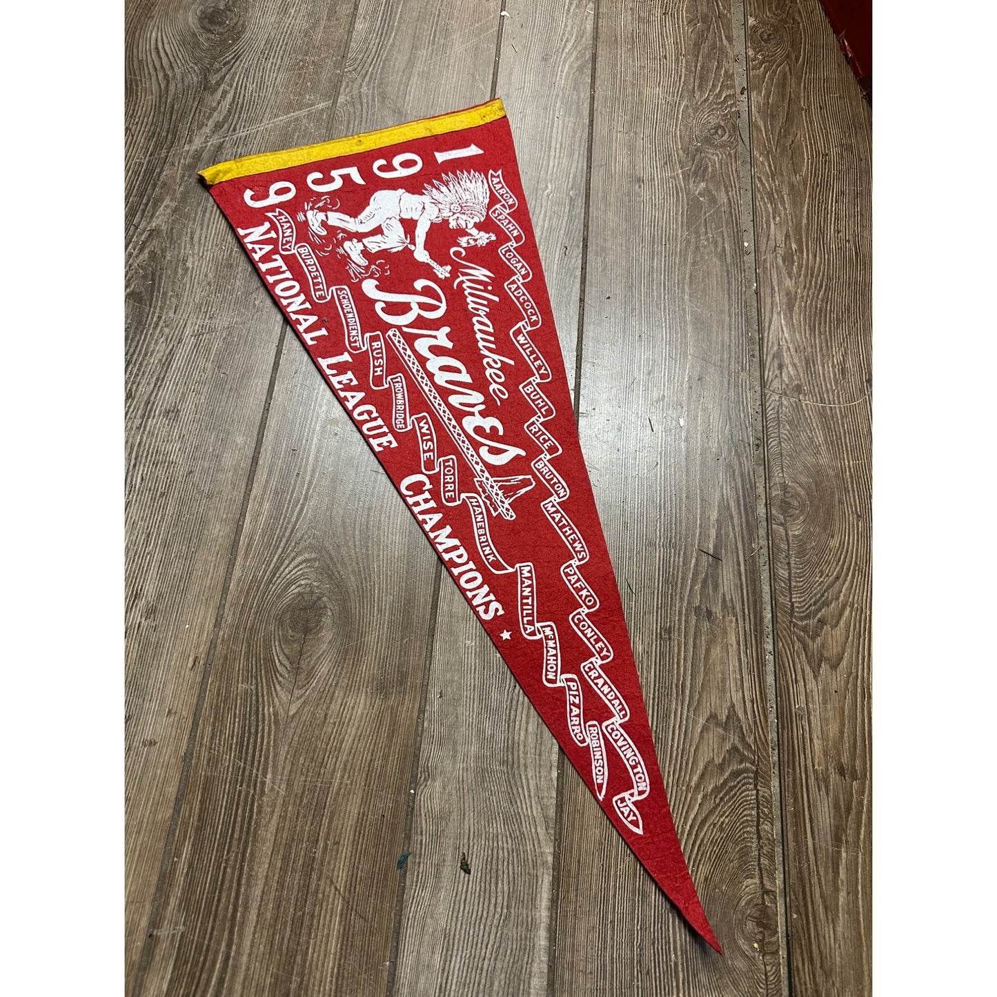 Original 1959 Milwaukee Braves National League Champions Pennant Hank Aaron