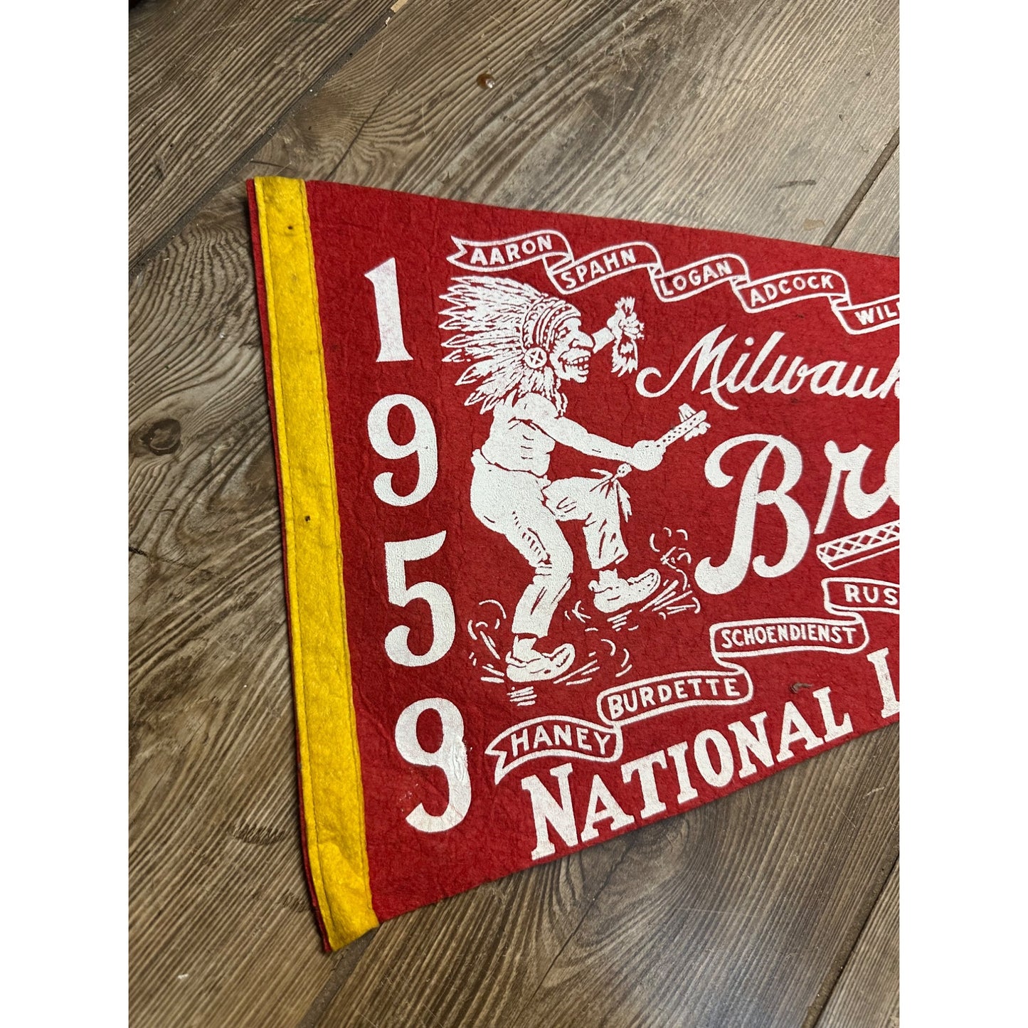 Original 1959 Milwaukee Braves National League Champions Pennant Hank Aaron