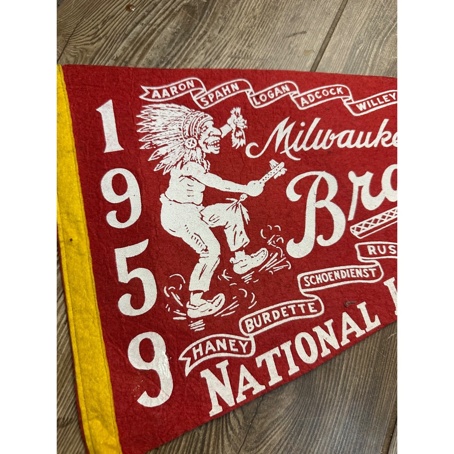 Original 1959 Milwaukee Braves National League Champions Pennant Hank Aaron