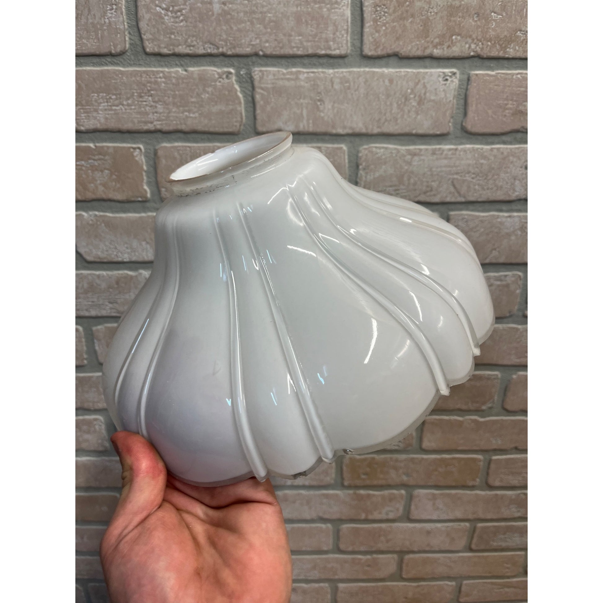 Antique Sheffield Style Clam Broth Glass Ribbed Light Shade Industrial 10-3/4"