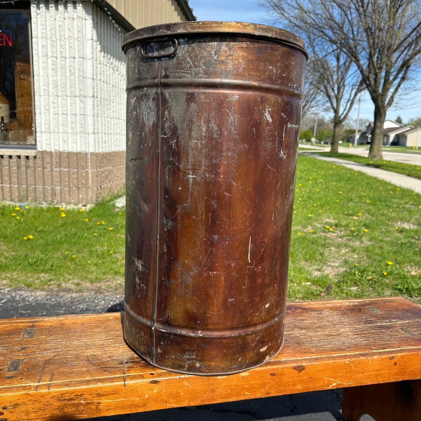 Antique Early 1900s General Store Flour Stenciled Tin Bin Primitive Farmhouse