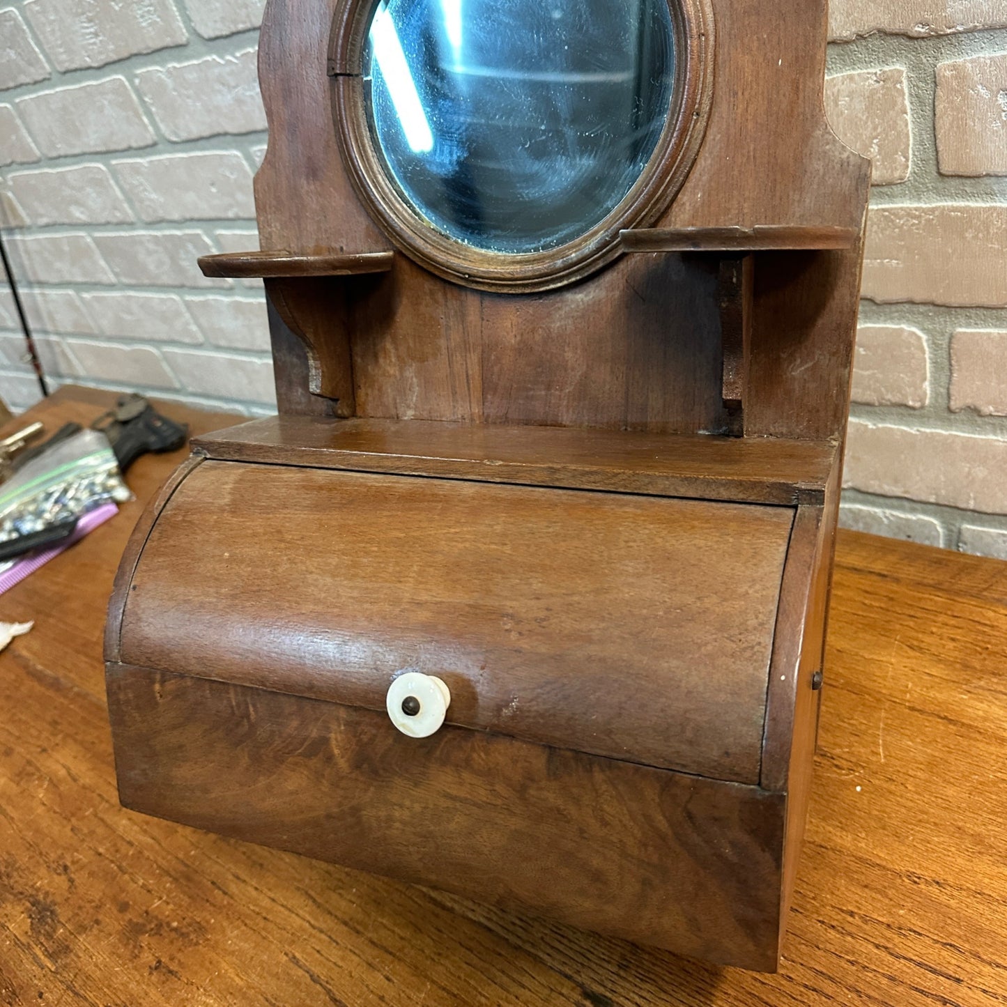 Antique Wooden Wall Shaving Cabinet w/ Mirror Victorian Medicine Cabinet