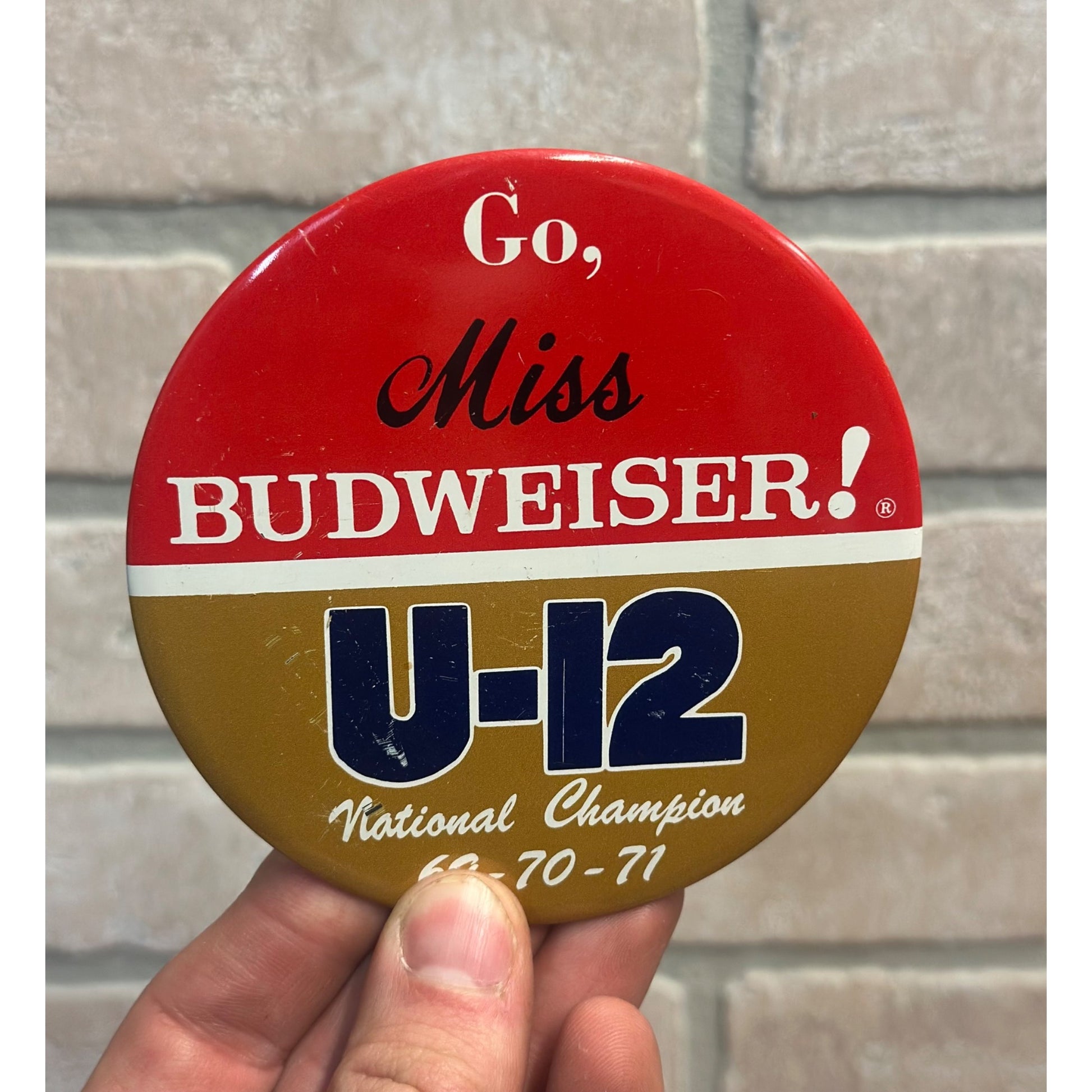 Unlimited Hydroplane button-1973 U-12 Miss Budweiser National Champion
