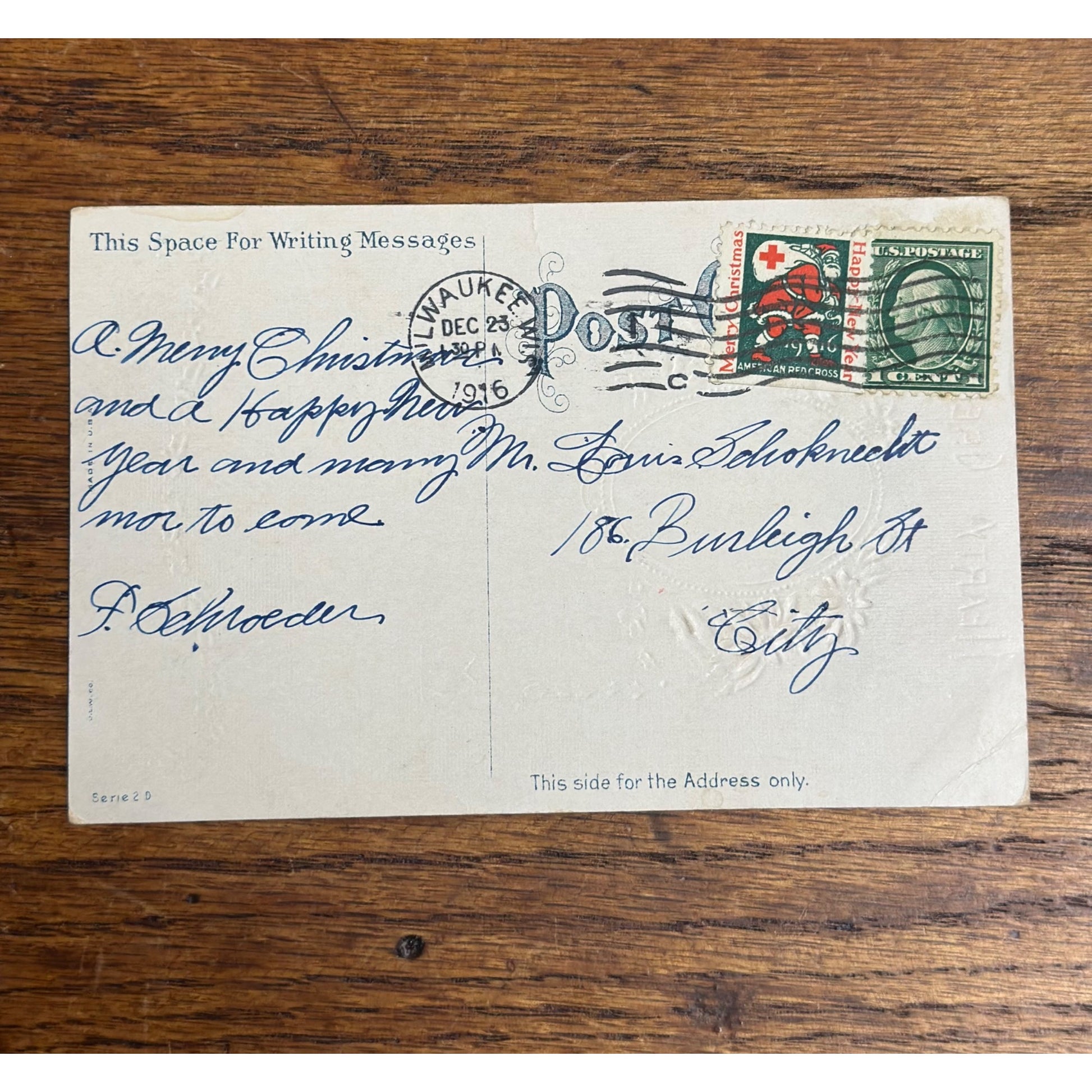Vintage 1916 Christmas Postcard w/ Christmas Seal Tied American Red Cross