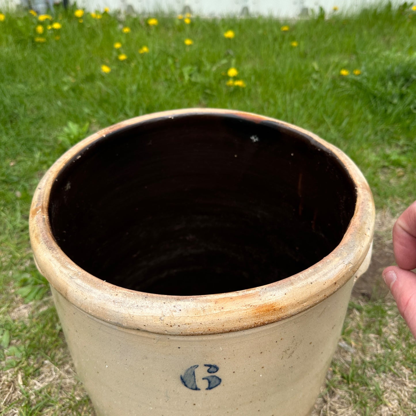 Antique 6 Gallon L.M. Pierron Milwaukee Stoneware Crock Salt Glaze