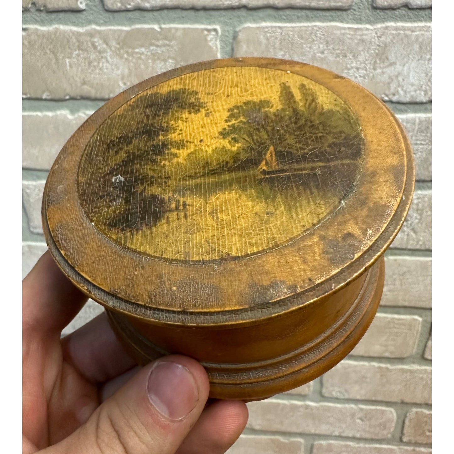 Antique J&P Coats Thread Advertising Sewing Box Victorian Mauchline Ware Lake