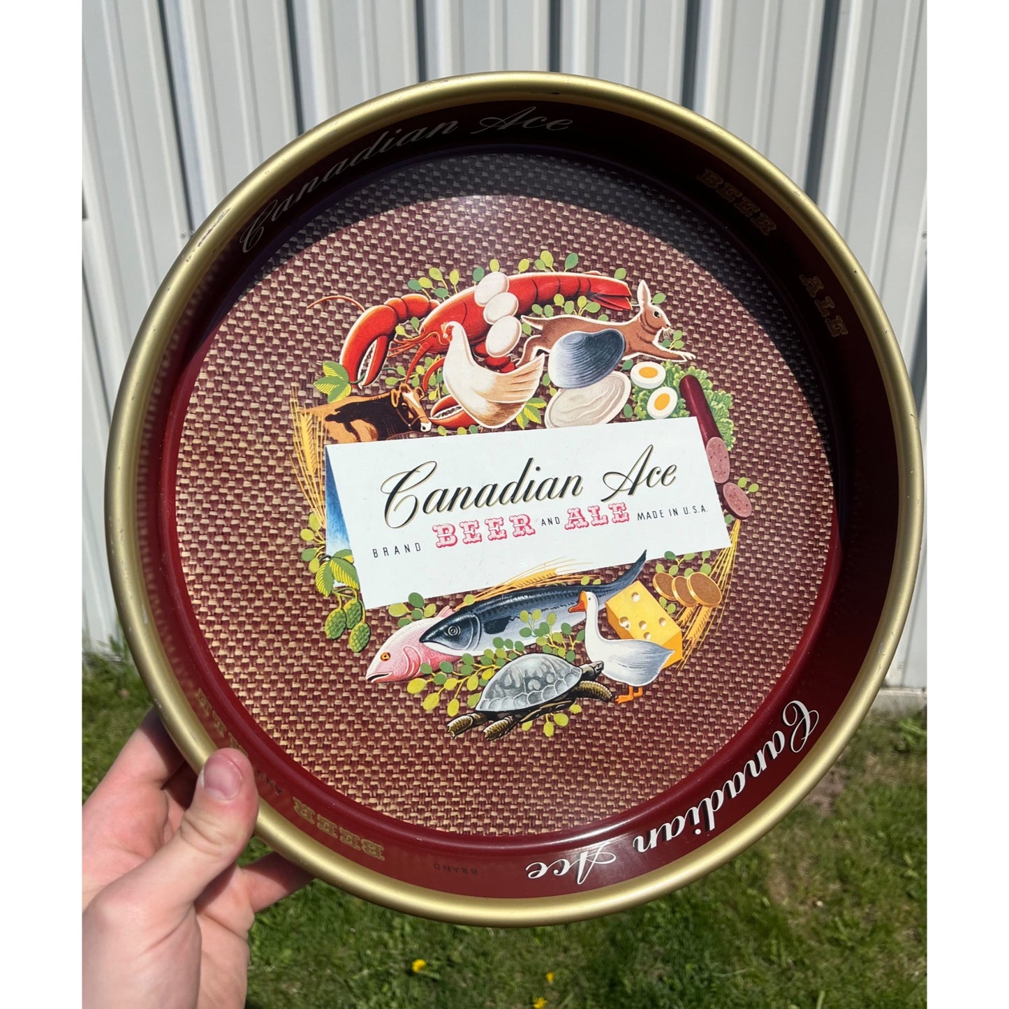 Vintage 1930s Canadian Ace Beer Tray 13" Serving Advertising Bar Sign