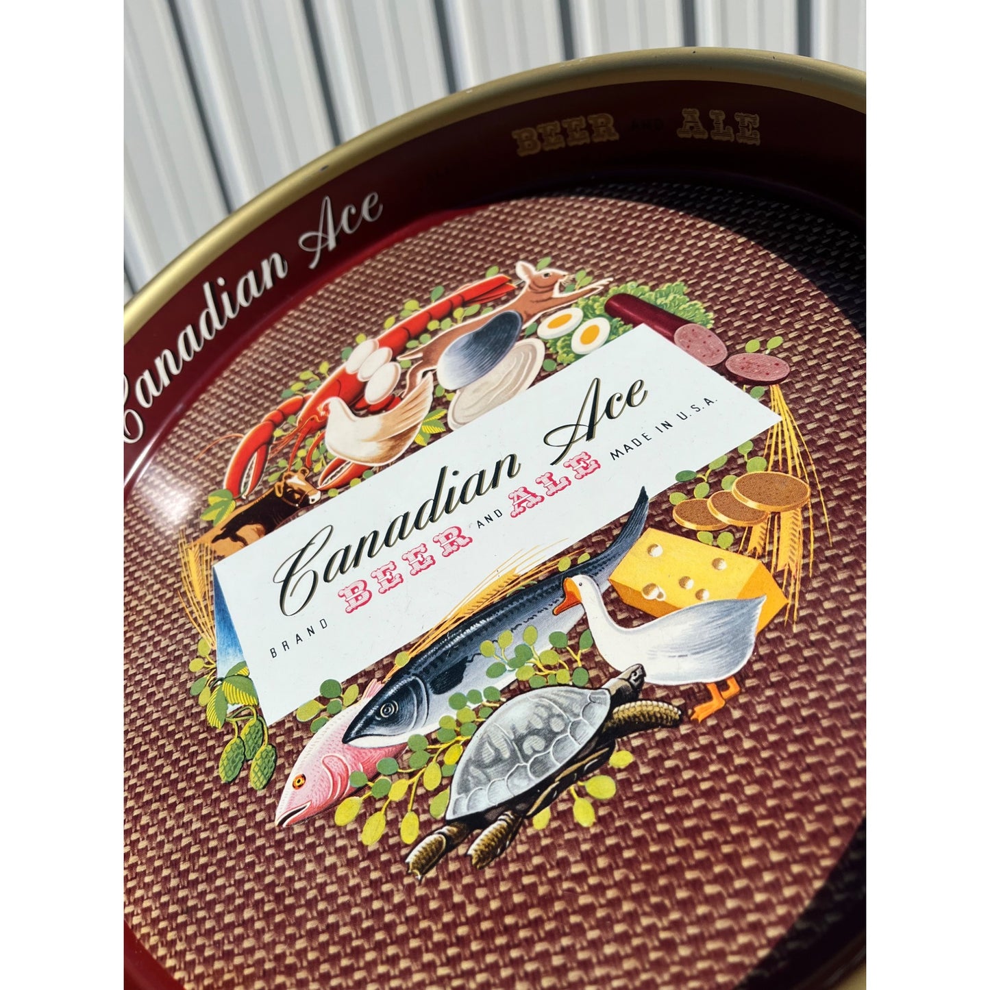 Vintage 1930s Canadian Ace Beer Tray 13" Serving Advertising Bar Sign
