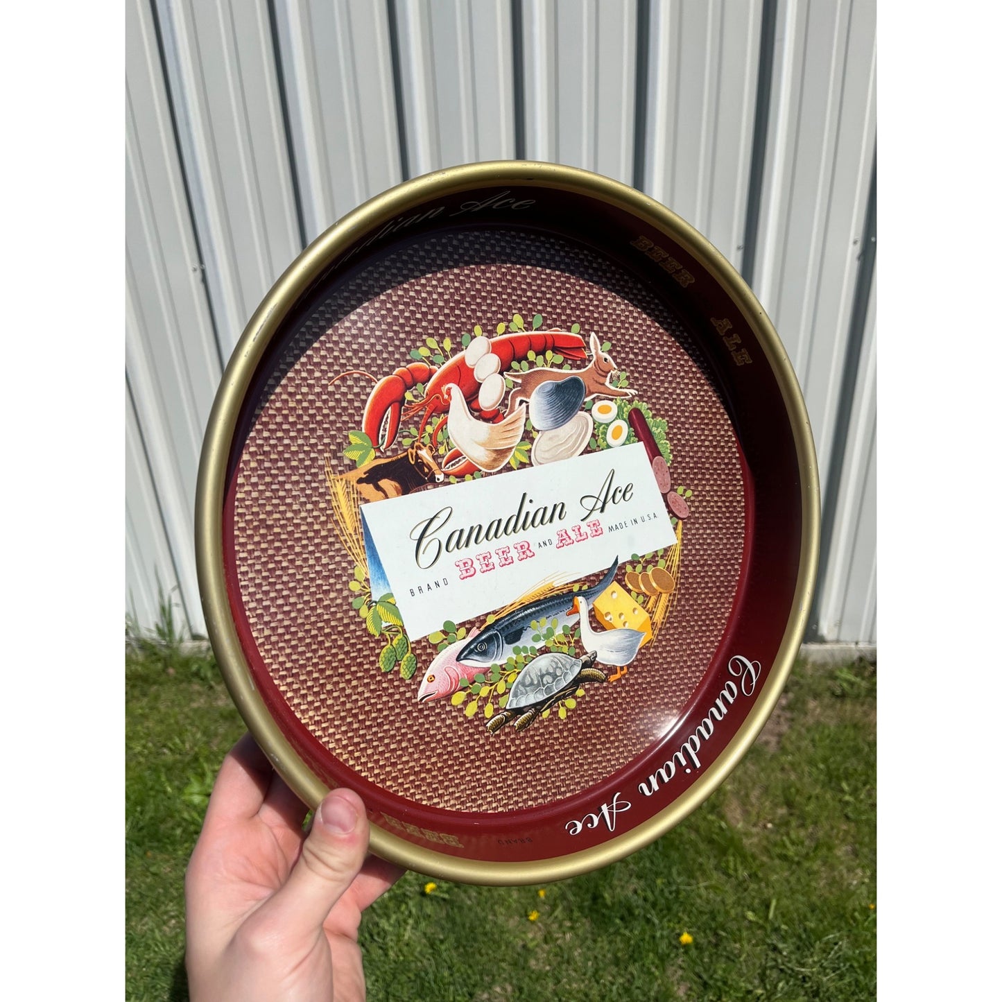 Vintage 1930s Canadian Ace Beer Tray 13" Serving Advertising Bar Sign