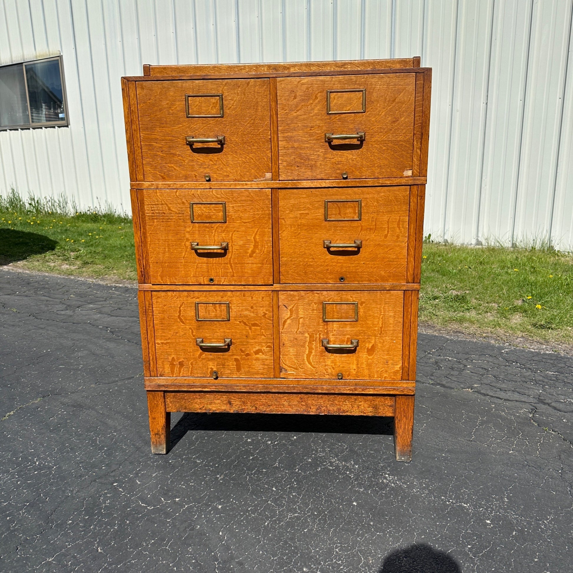 Antique Globe Quarter-Sawn Oak Filing Cabinet 1920s Industrial Wooden