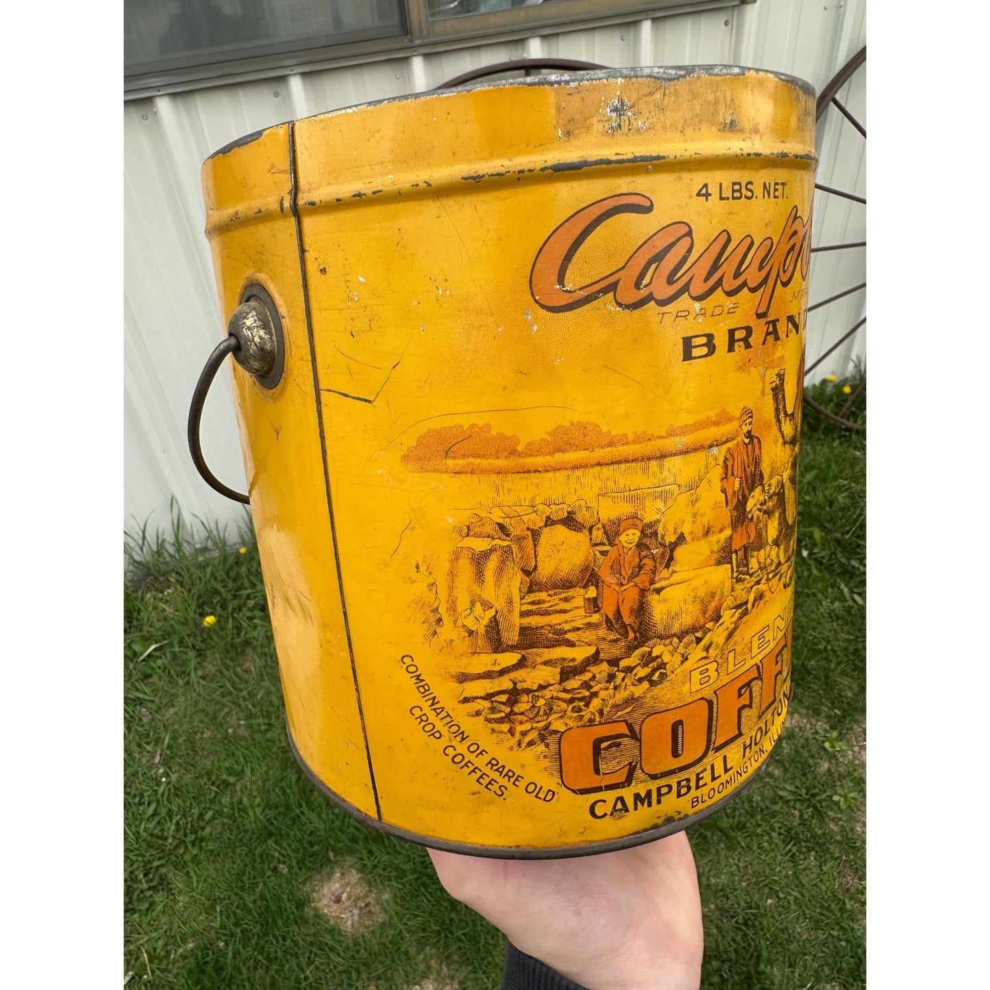 Antique Campbell Holton & Co. Coffee Camels 4lb Tin Pail Advertising Bloomington IL