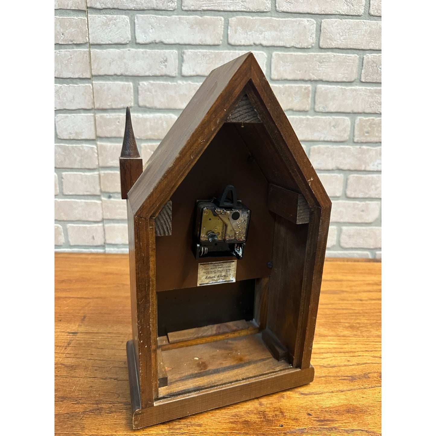 Vintage Ethan Allen Wooden Steeple Mantle Clock Eagle USA Battery Operated 15.5"