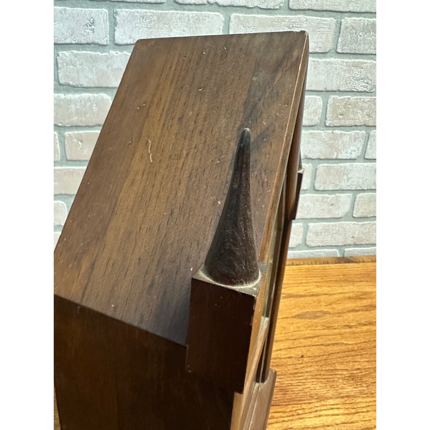 Vintage Ethan Allen Wooden Steeple Mantle Clock Eagle USA Battery Operated 15.5"
